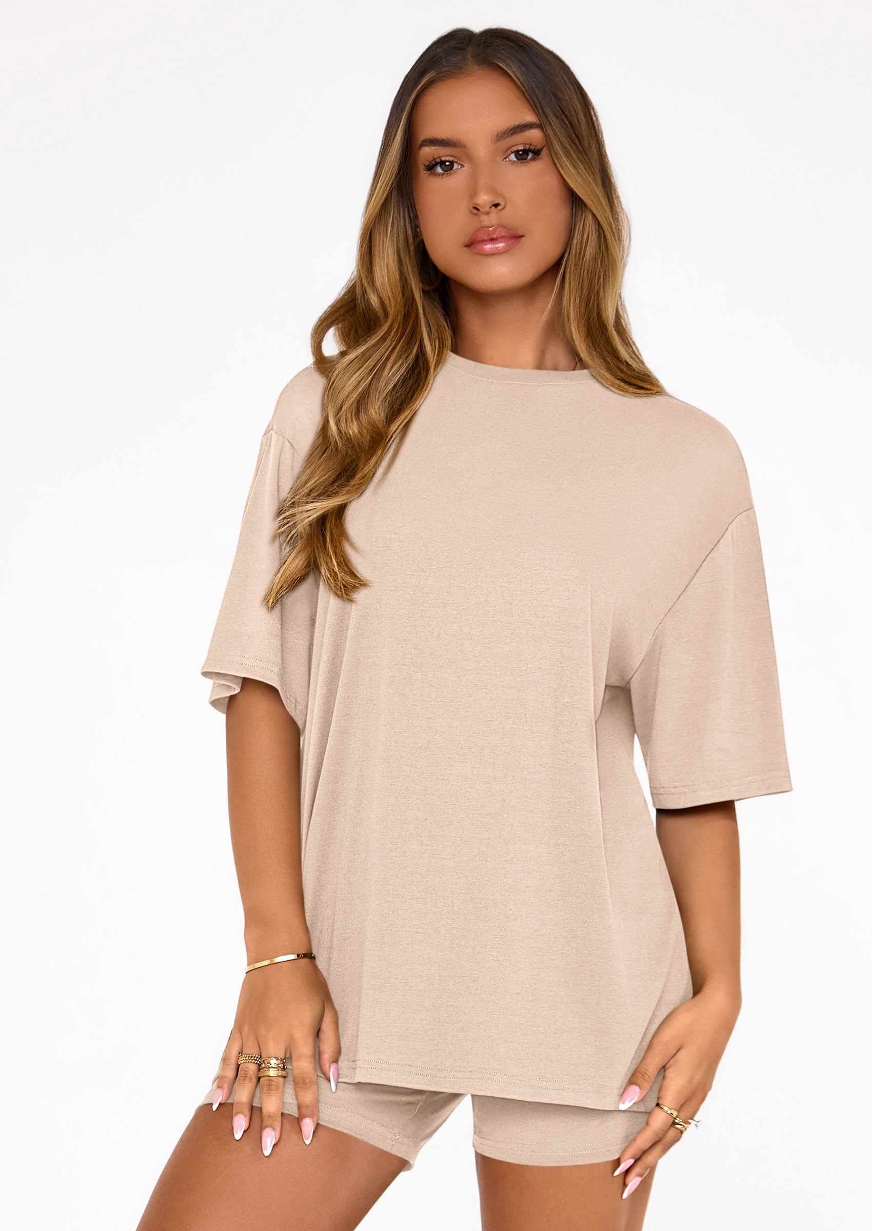 Women's Two Piece Matching Lounge Sets Summer Casual Tops Short Sleeve Shirts Shorts Travel Airport Outfits