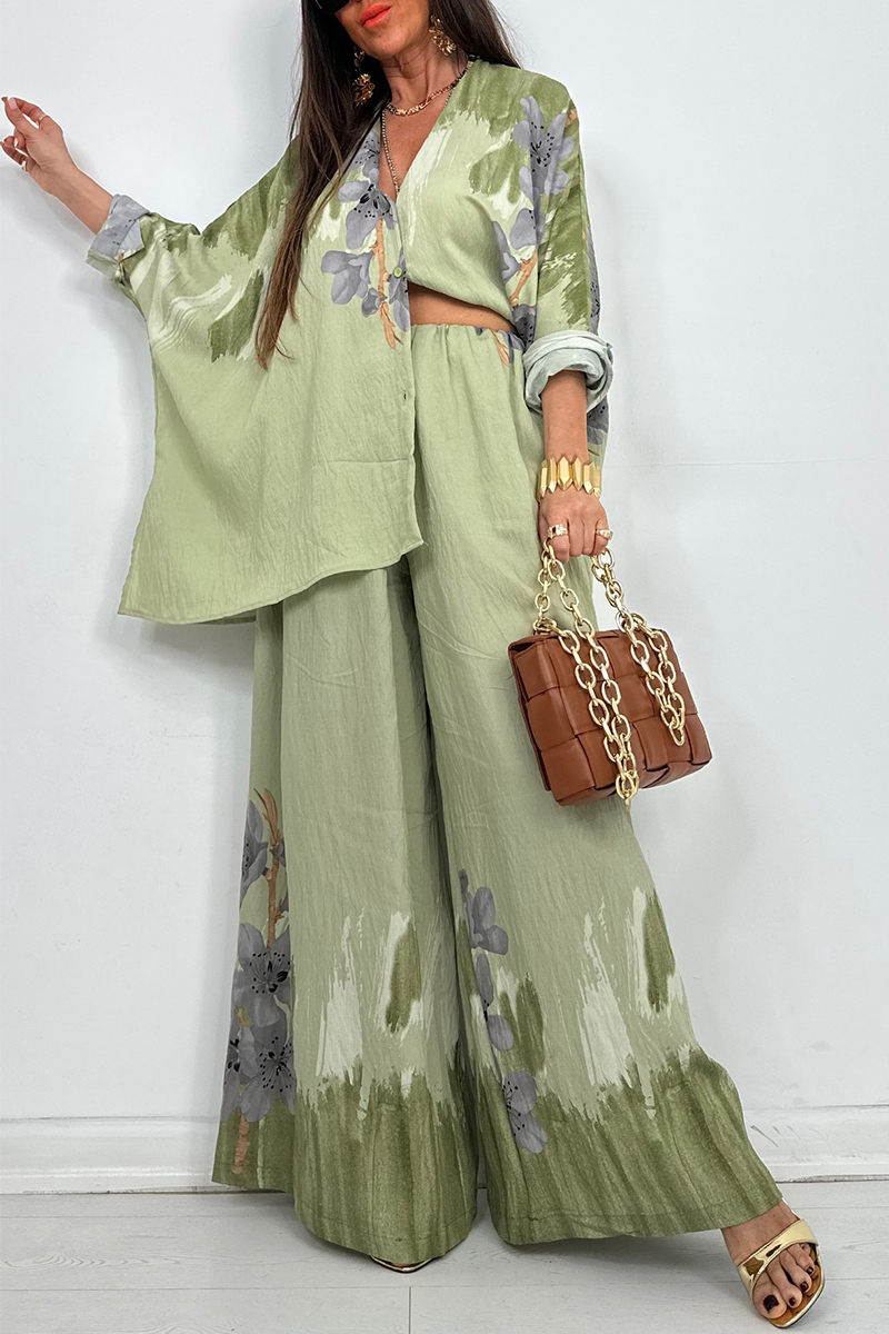 Ladies' Lapel Printed Loose Casual Suit