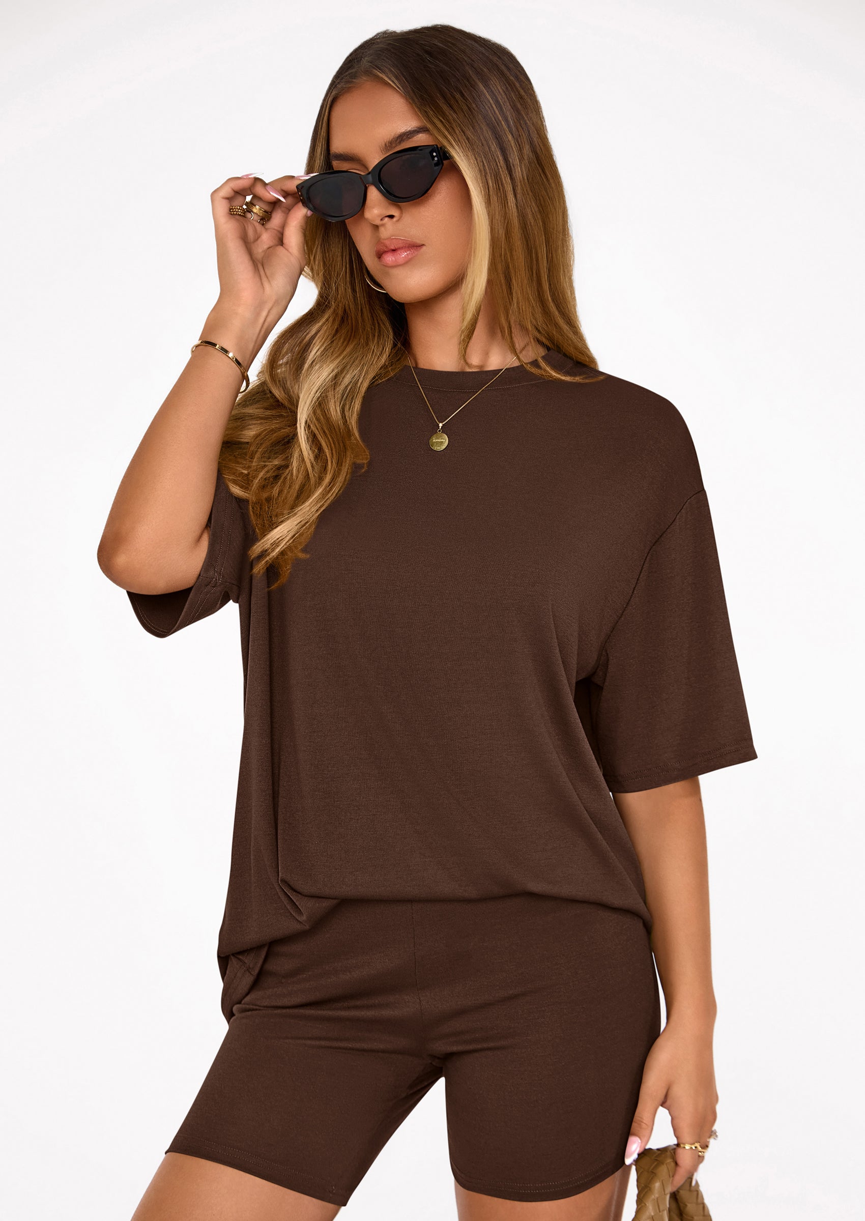 Women's Two Piece Matching Lounge Sets Summer Casual Tops Short Sleeve Shirts Shorts Travel Airport Outfits