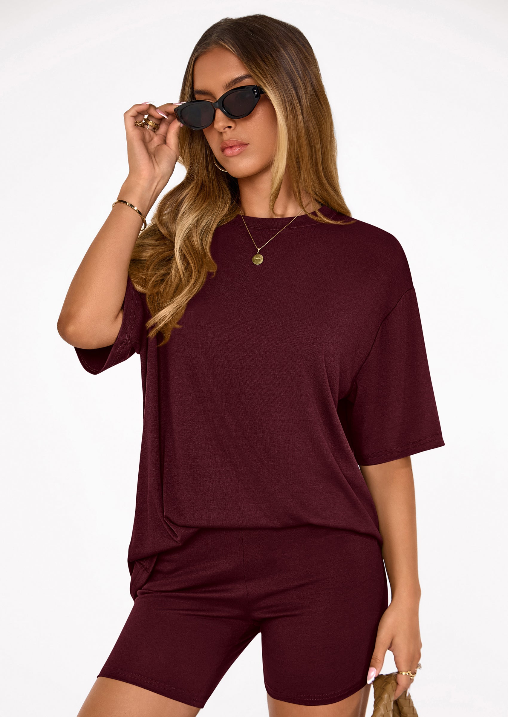 Women's Two Piece Matching Lounge Sets Summer Casual Tops Short Sleeve Shirts Shorts Travel Airport Outfits