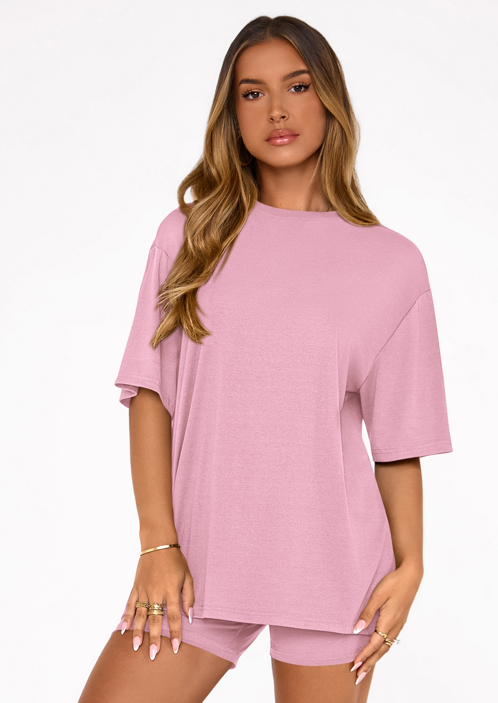 Women's Two Piece Matching Lounge Sets Summer Casual Tops Short Sleeve Shirts Shorts Travel Airport Outfits