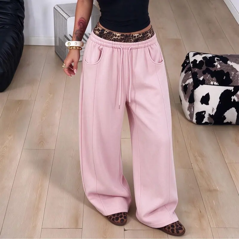 Pink cotton-blend wide-leg pants - color view