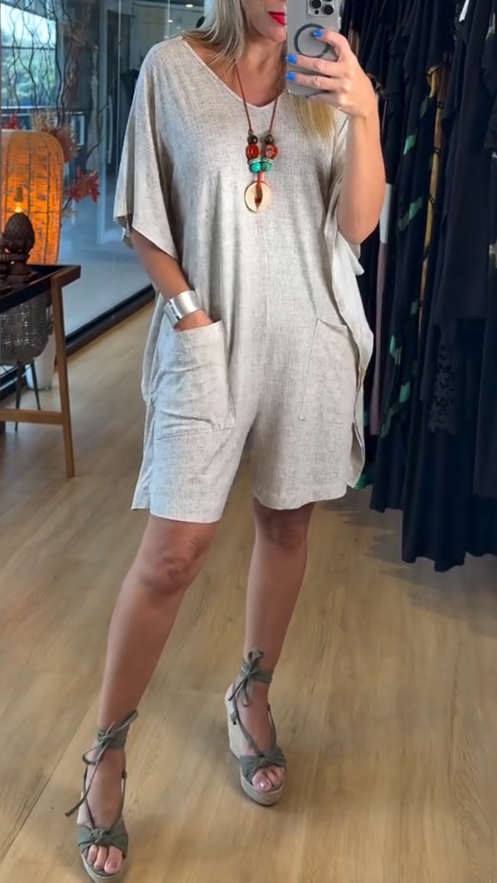 Women's V-neck Short-sleeved Casual Jumpsuit