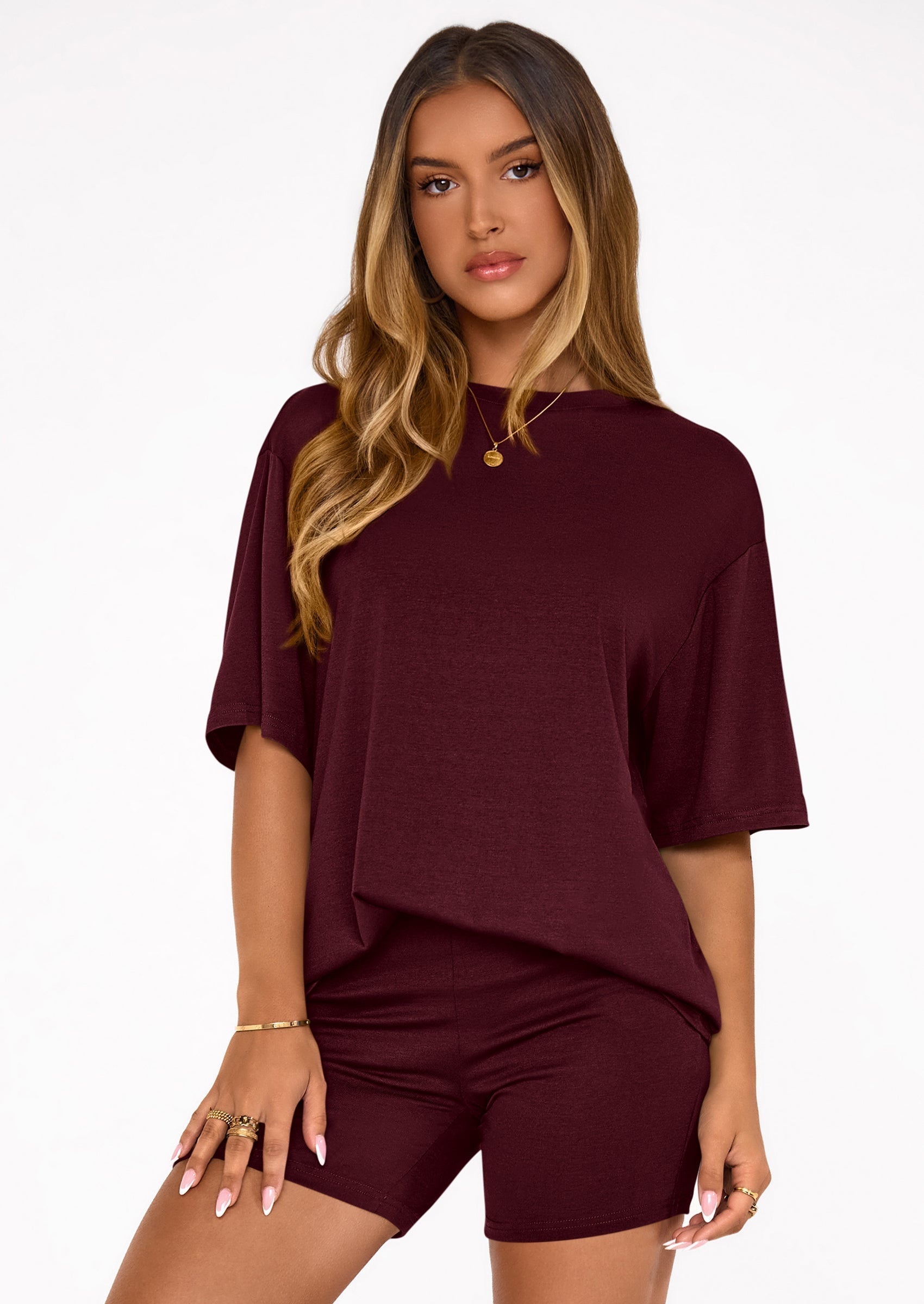 Women's Two Piece Matching Lounge Sets Summer Casual Tops Short Sleeve Shirts Shorts Travel Airport Outfits