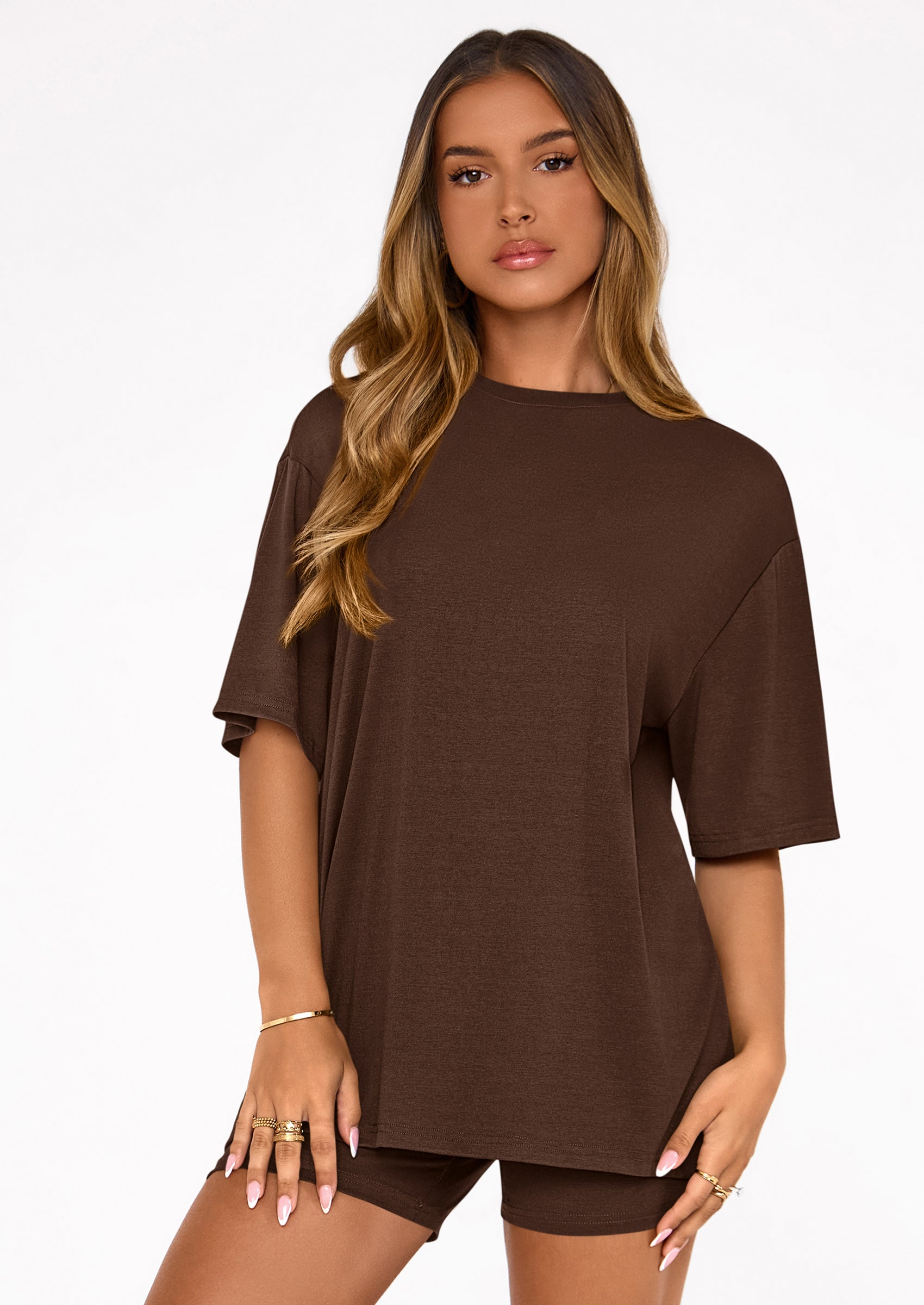 Women's Two Piece Matching Lounge Sets Summer Casual Tops Short Sleeve Shirts Shorts Travel Airport Outfits