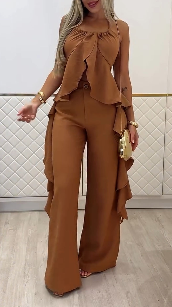 Women's Round Neck Halter Neck Irregular Casual Suit