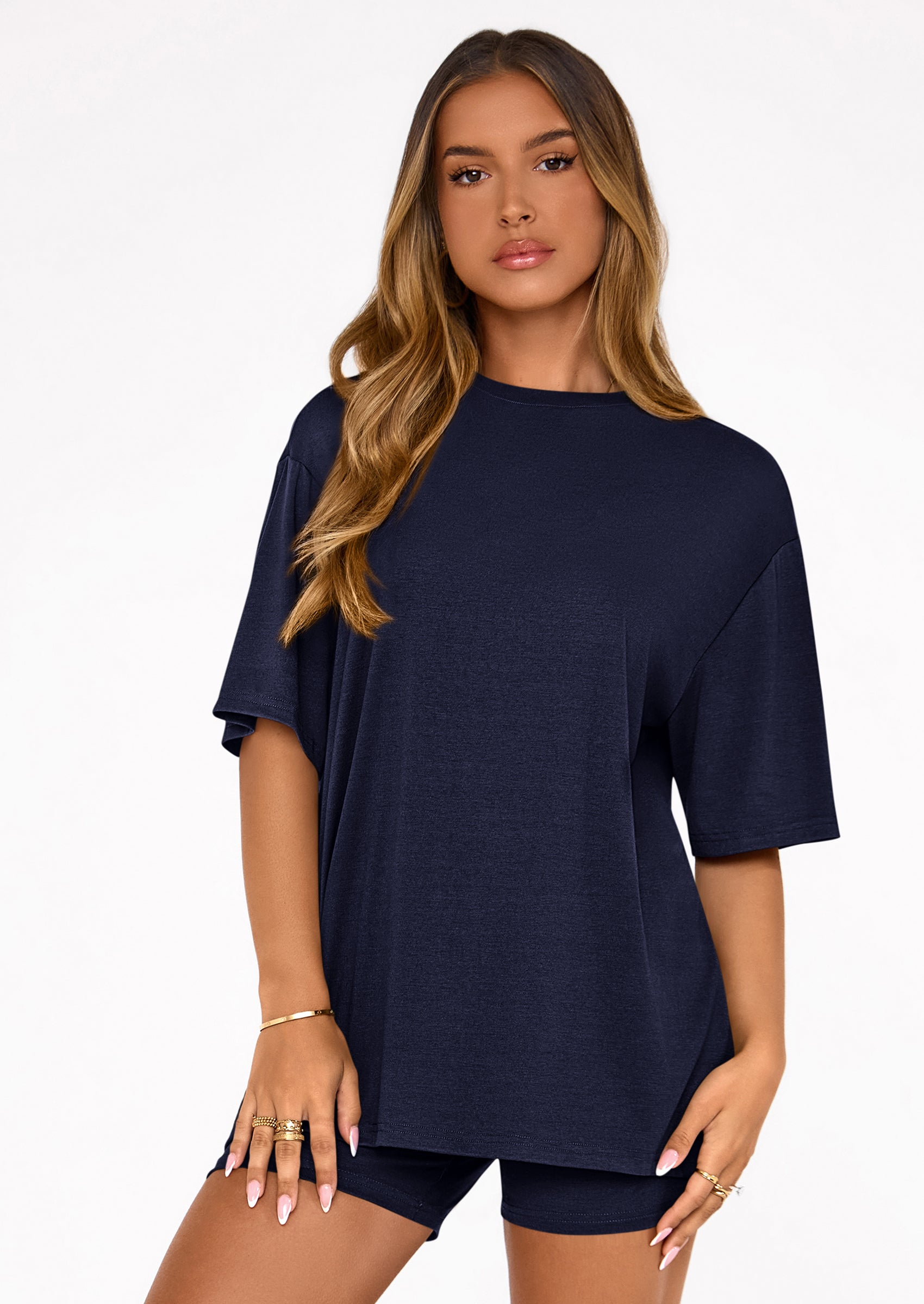 Women's Two Piece Matching Lounge Sets Summer Casual Tops Short Sleeve Shirts Shorts Travel Airport Outfits