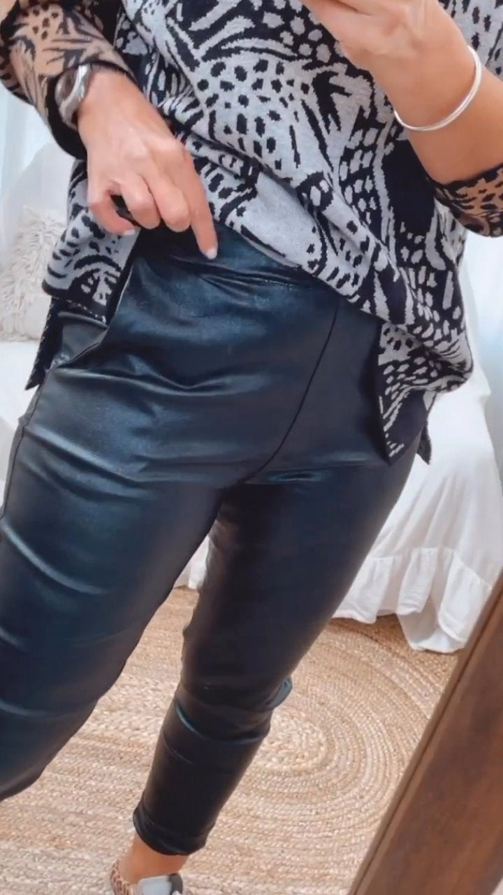 Women's PU Leather Casual Slim Trousers