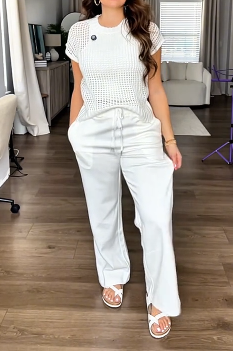 Women's Casual Solid Color Round Neck Short Sleeve Two Piece Suit