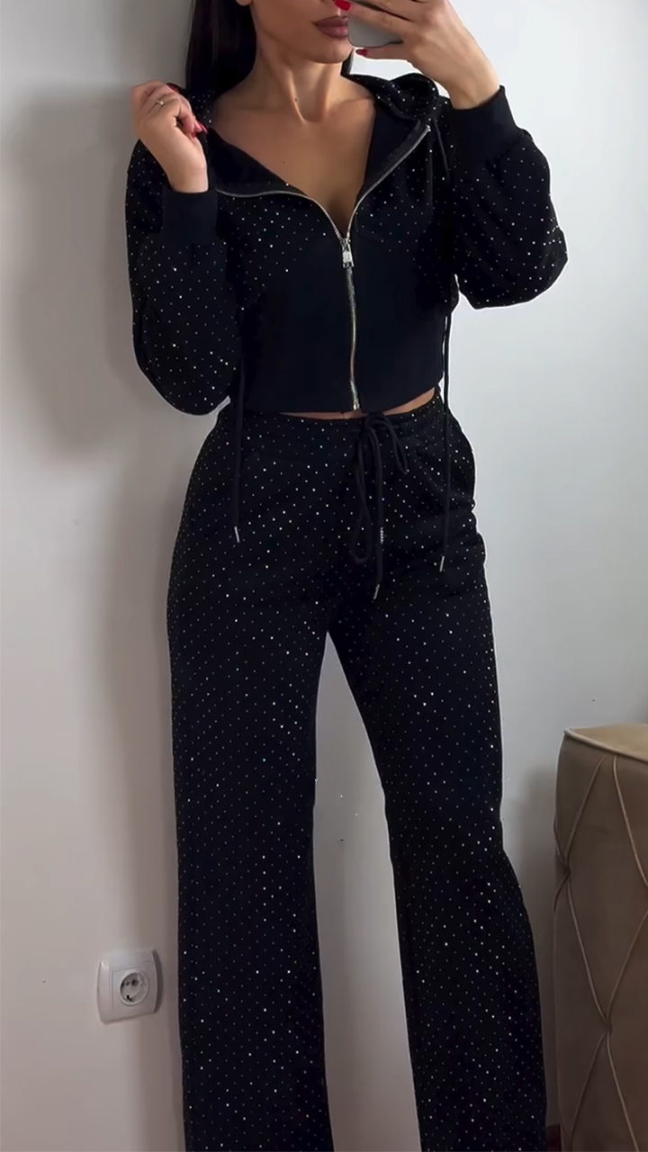 Women's Hooded Zipper Hot Diamond Casual Suit