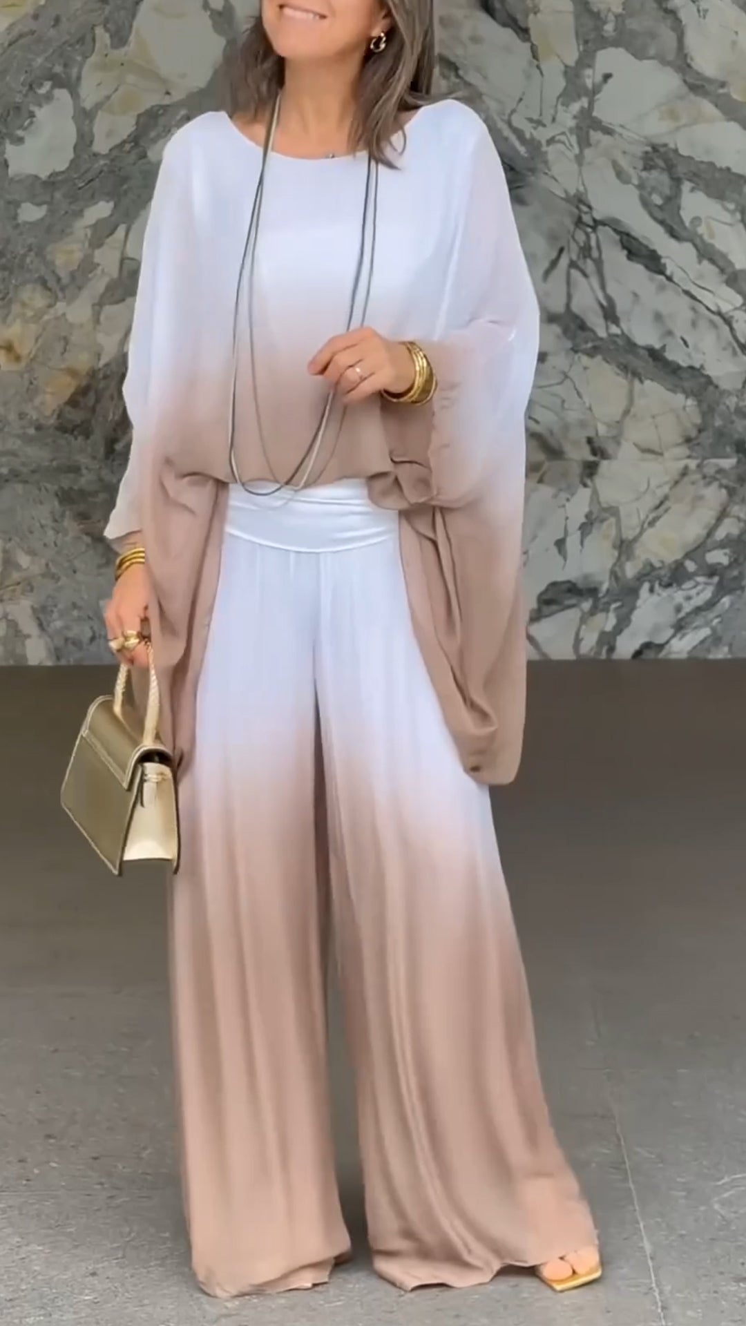 Women's Round Neck Gradient Cotton and Linen Casual Suit