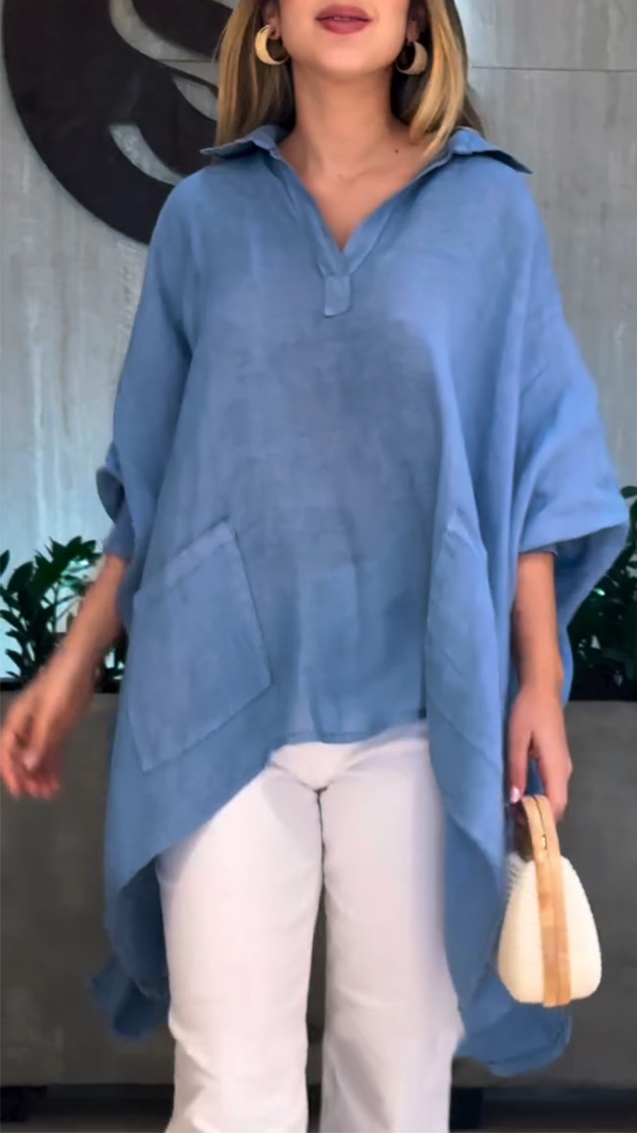 Women's Lapel Cotton and Linen Irregular Loose Casual Top