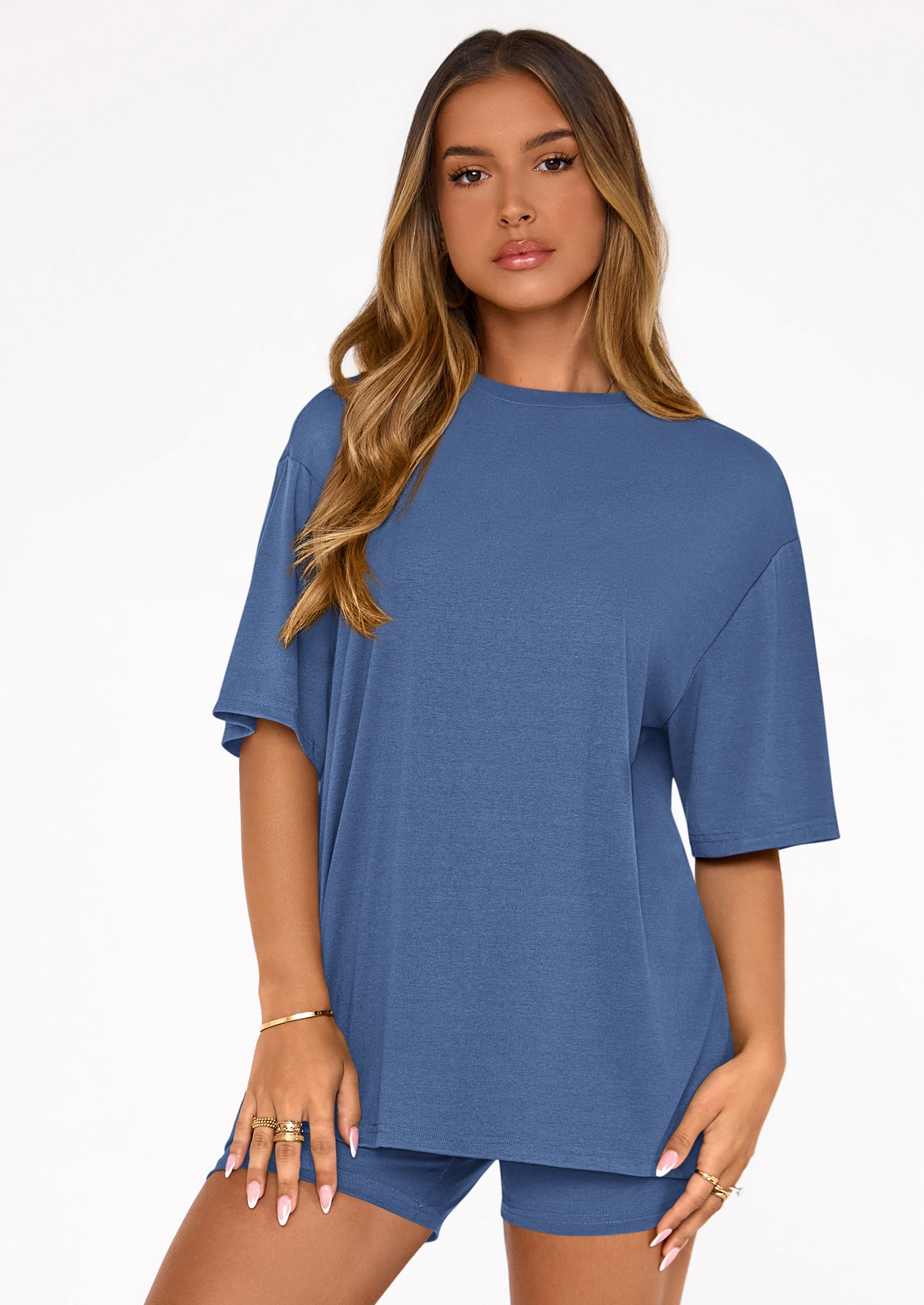 Women's Two Piece Matching Lounge Sets Summer Casual Tops Short Sleeve Shirts Shorts Travel Airport Outfits