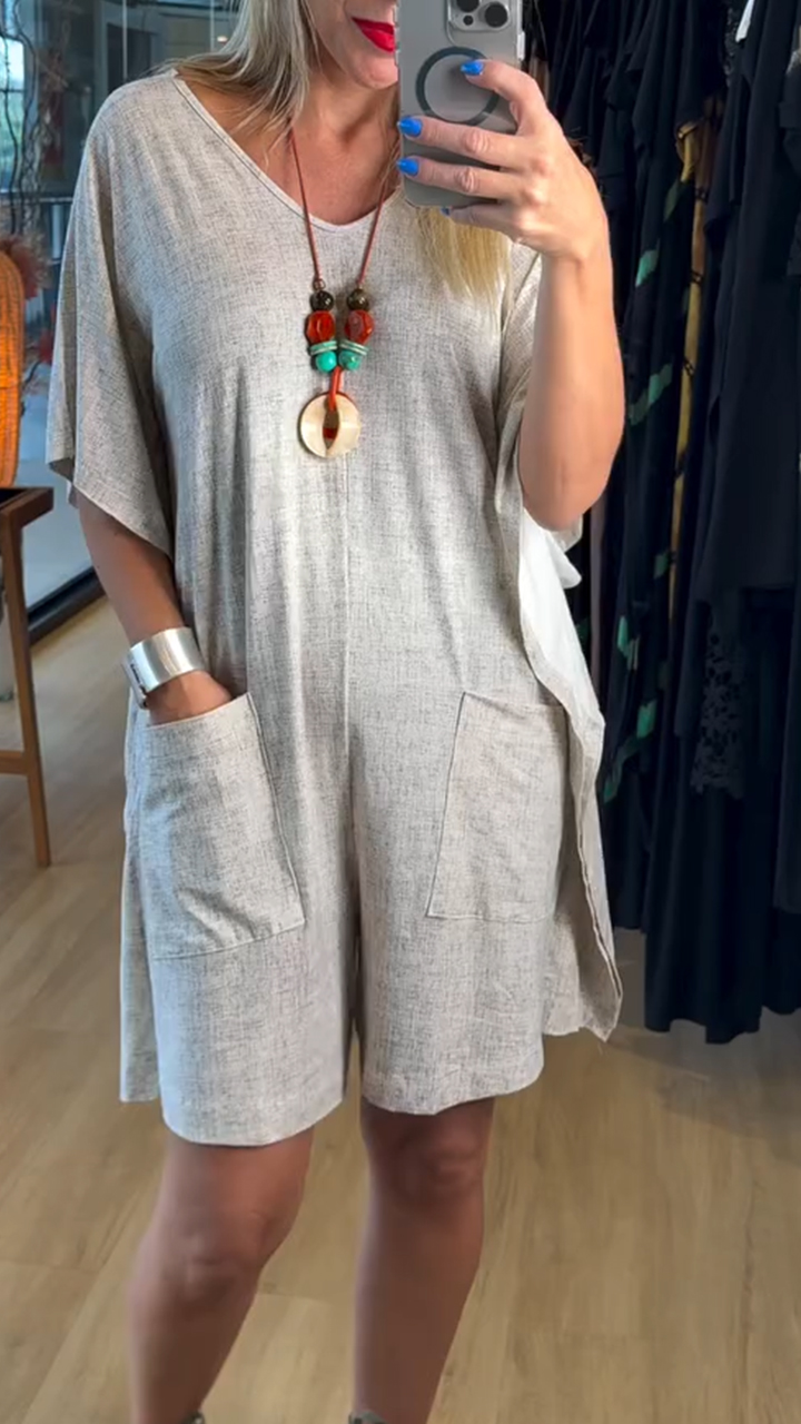 Women's V-neck Short-sleeved Casual Jumpsuit