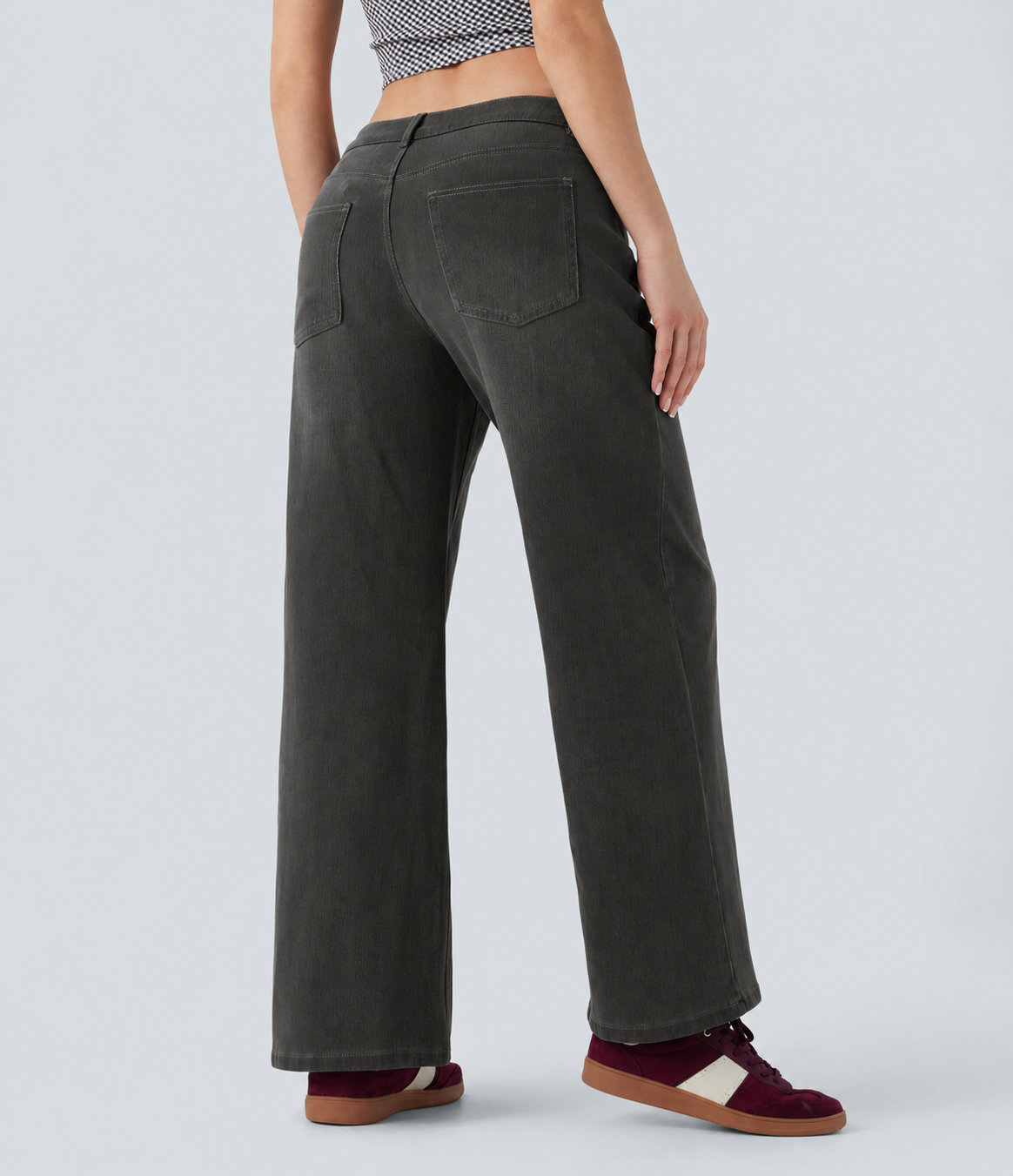 Cool Gray Denim Asymmetric Low-Rise Wide-Leg Stretch Denim Jeans with Pockets - 2