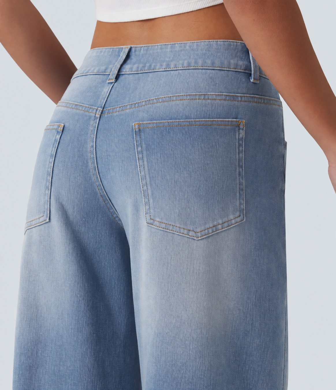 Light Blue – Glacier Light Blue Asymmetric Low-Rise Wide-Leg Stretch Denim Jeans with Pockets - 4