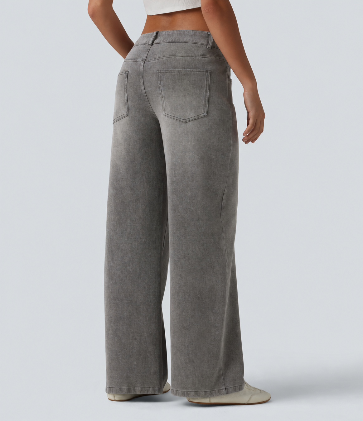 Drizzle Denim Asymmetric Low-Rise Wide-Leg Stretch Denim Jeans with Pockets - 2