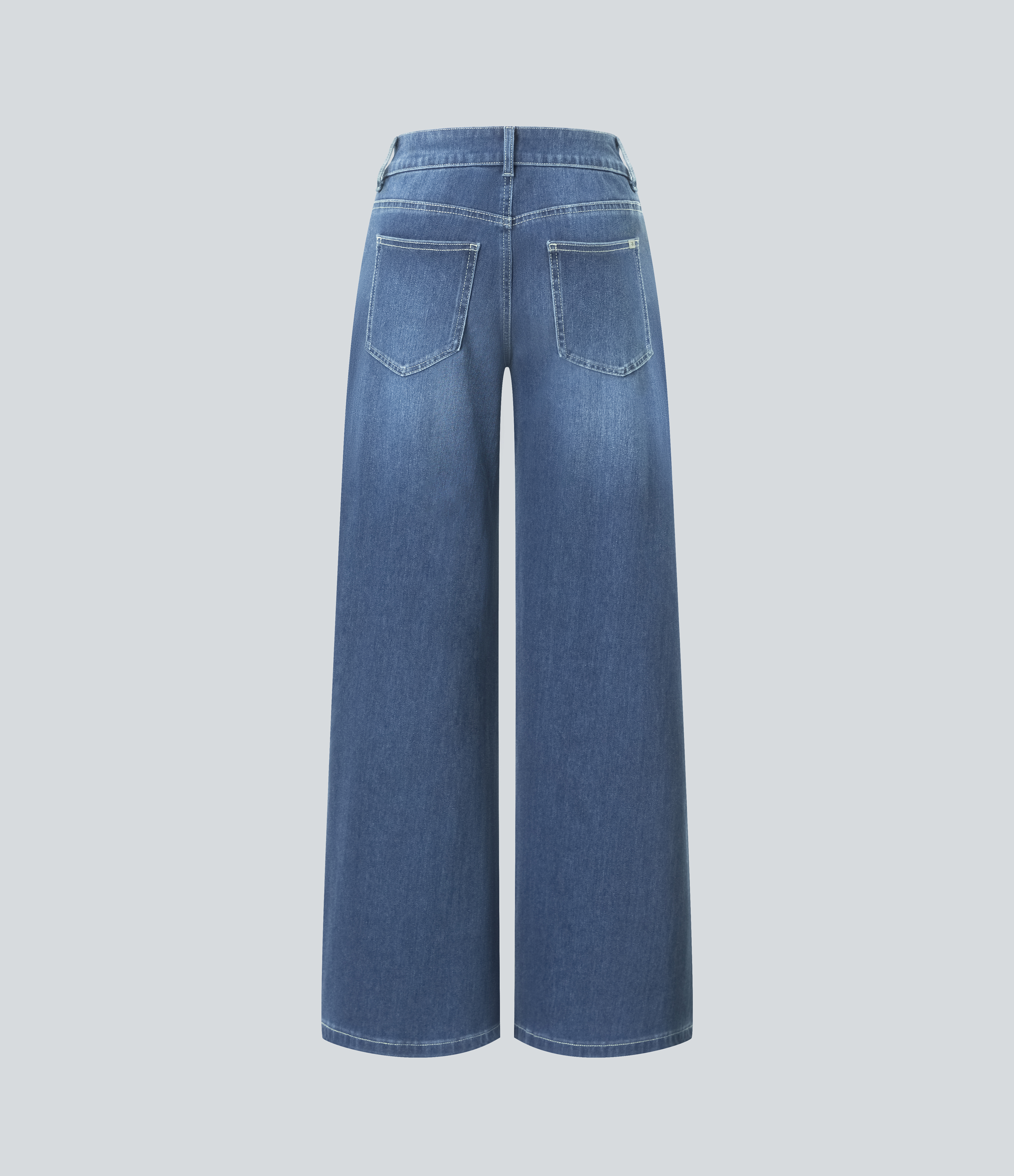 Blue Spruce Denim Asymmetric Low-Rise Wide-Leg Stretch Denim Jeans with Pockets - 6