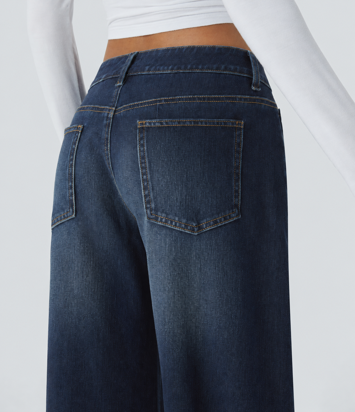 Paint Blue Denim Asymmetric Low-Rise Wide-Leg Stretch Denim Jeans with Pockets - 4
