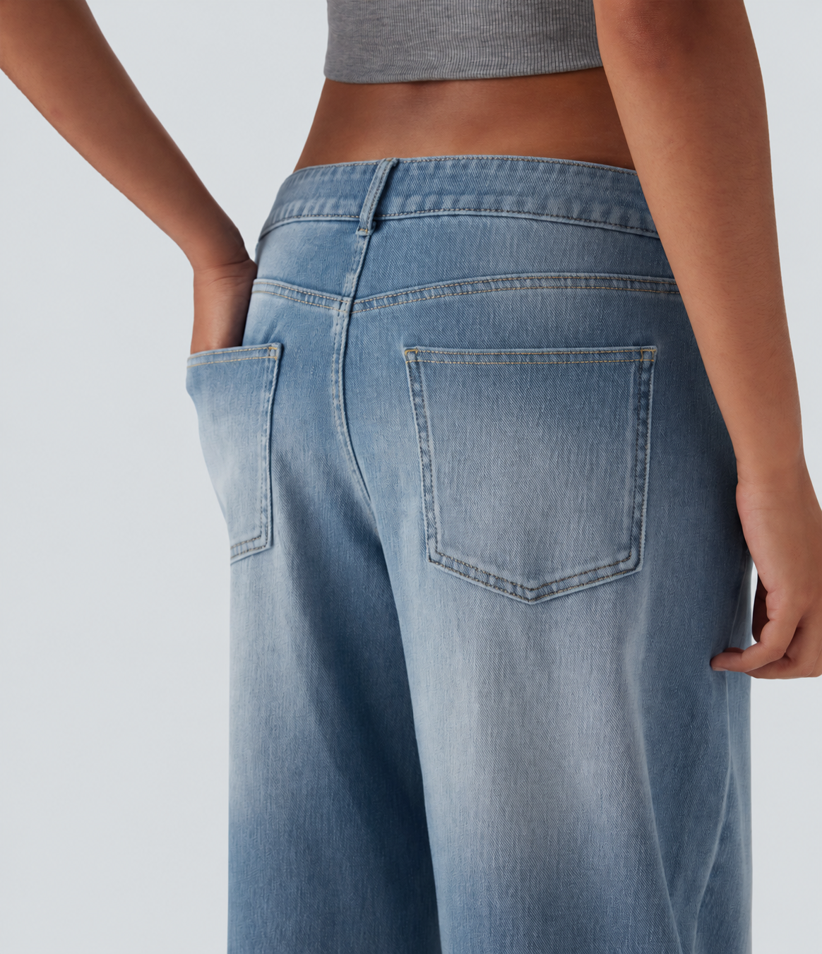 Malibu Blue Denim Asymmetric Low-Rise Wide-Leg Stretch Denim Jeans with Pockets - 4