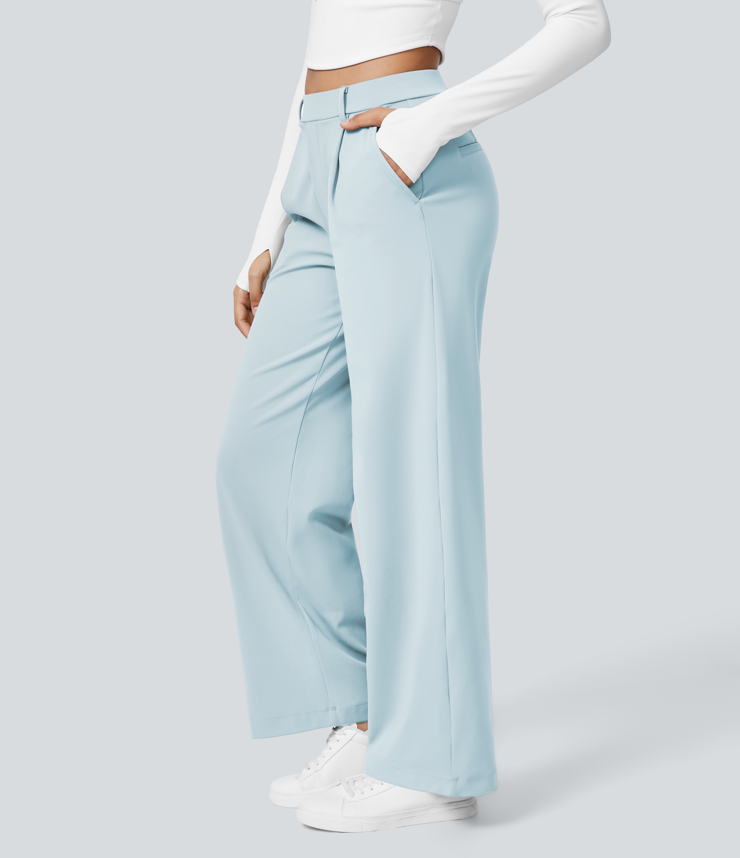 Cloud Shore High Waisted Pleated Straight Leg Work Pants with Pockets - 3