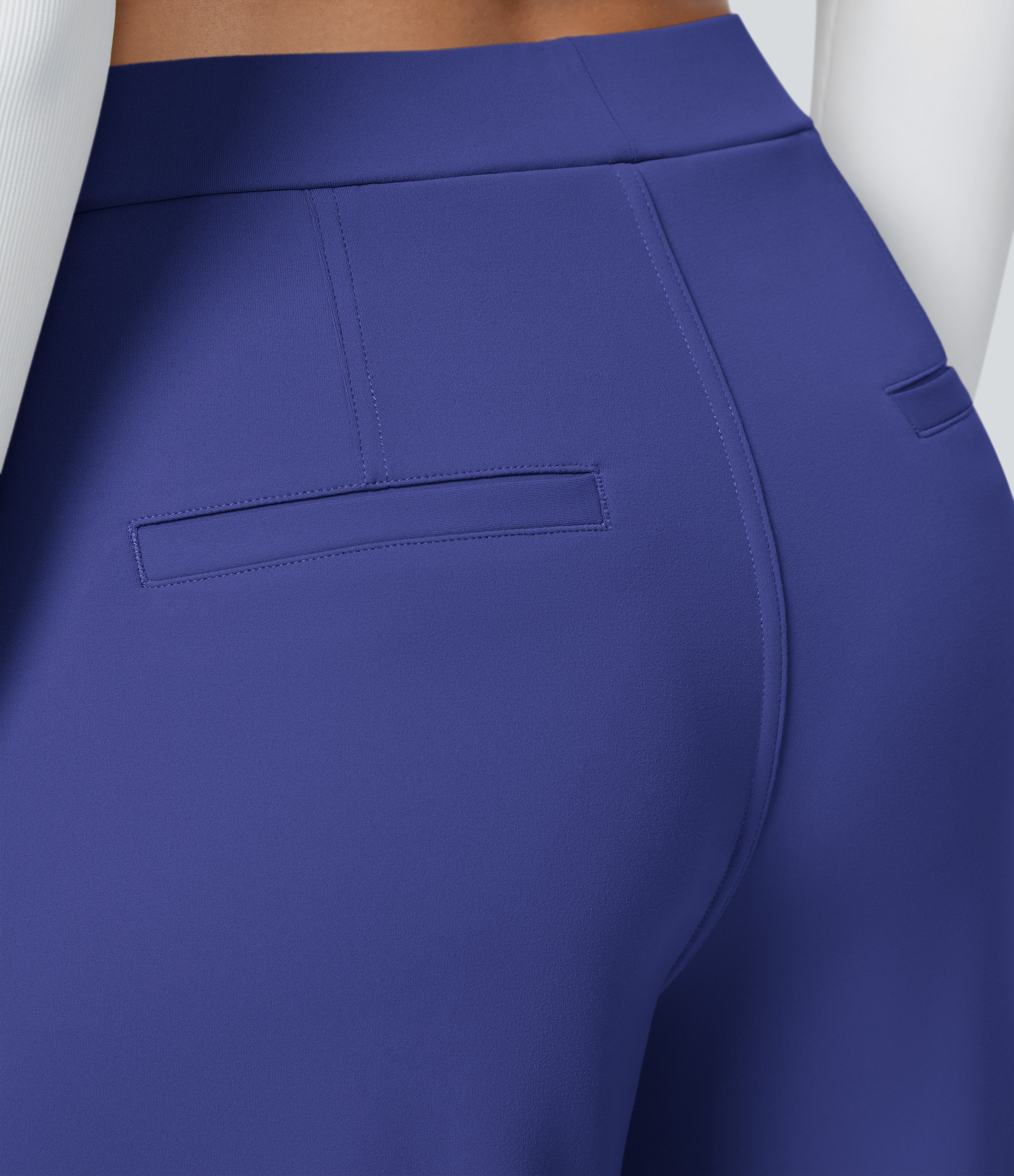 Royal Blue High Waisted Pleated Straight Leg Work Pants with Pockets - 5