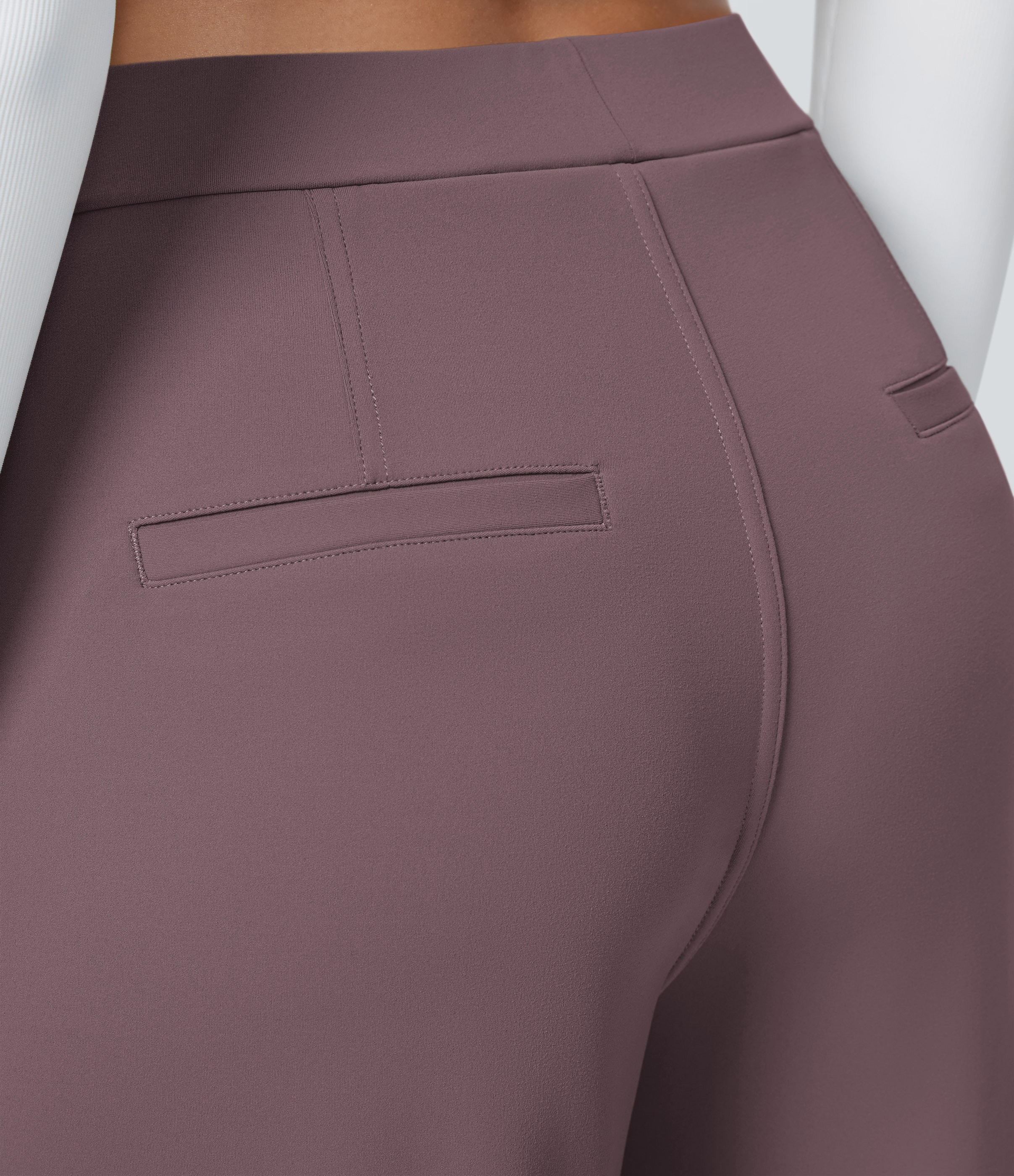 Purple Sandalwood High Waisted Pleated Straight Leg Work Pants with Pockets - 5