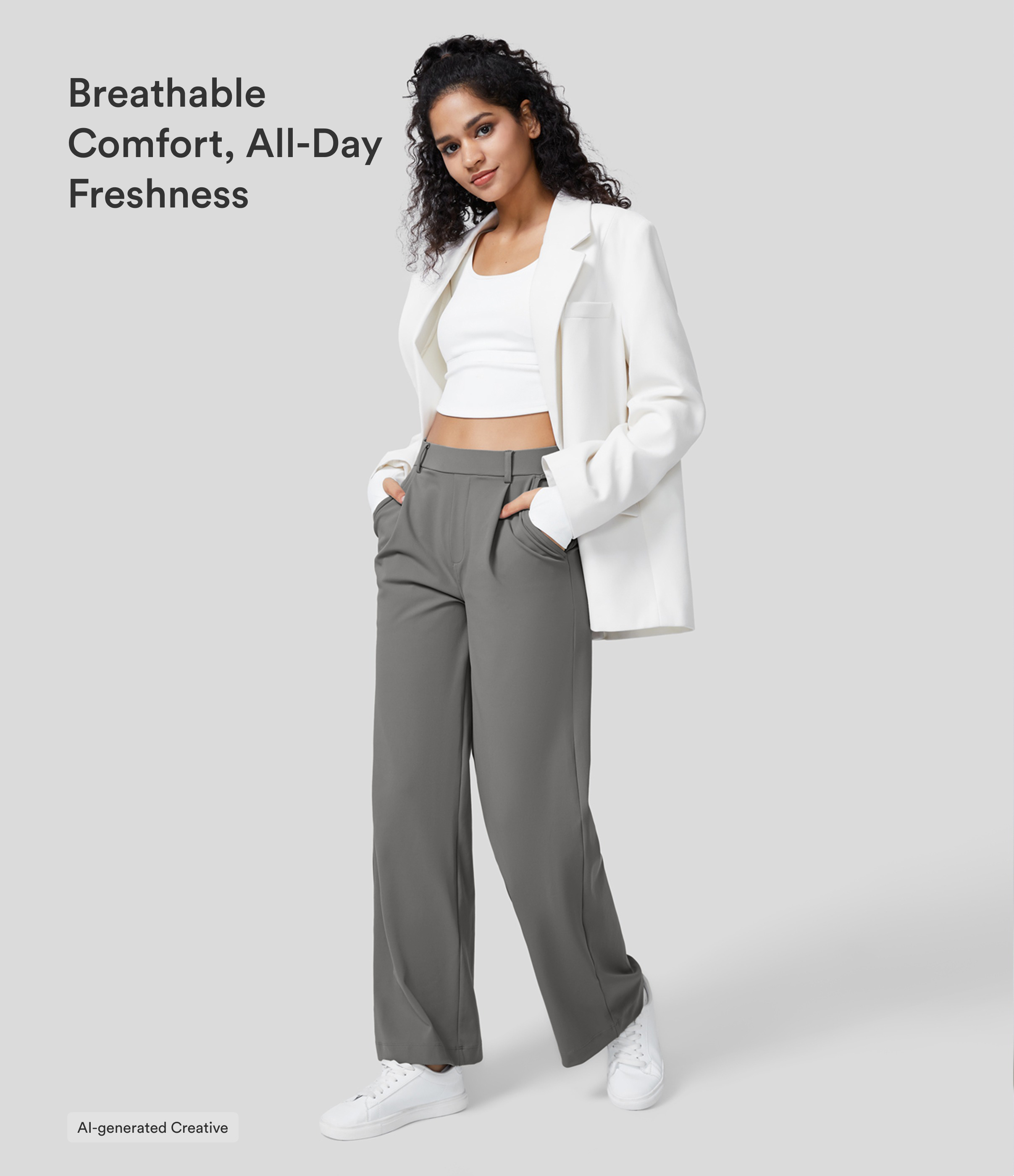 Silent Storm High Waisted Pleated Straight Leg Work Pants with Pockets - 7