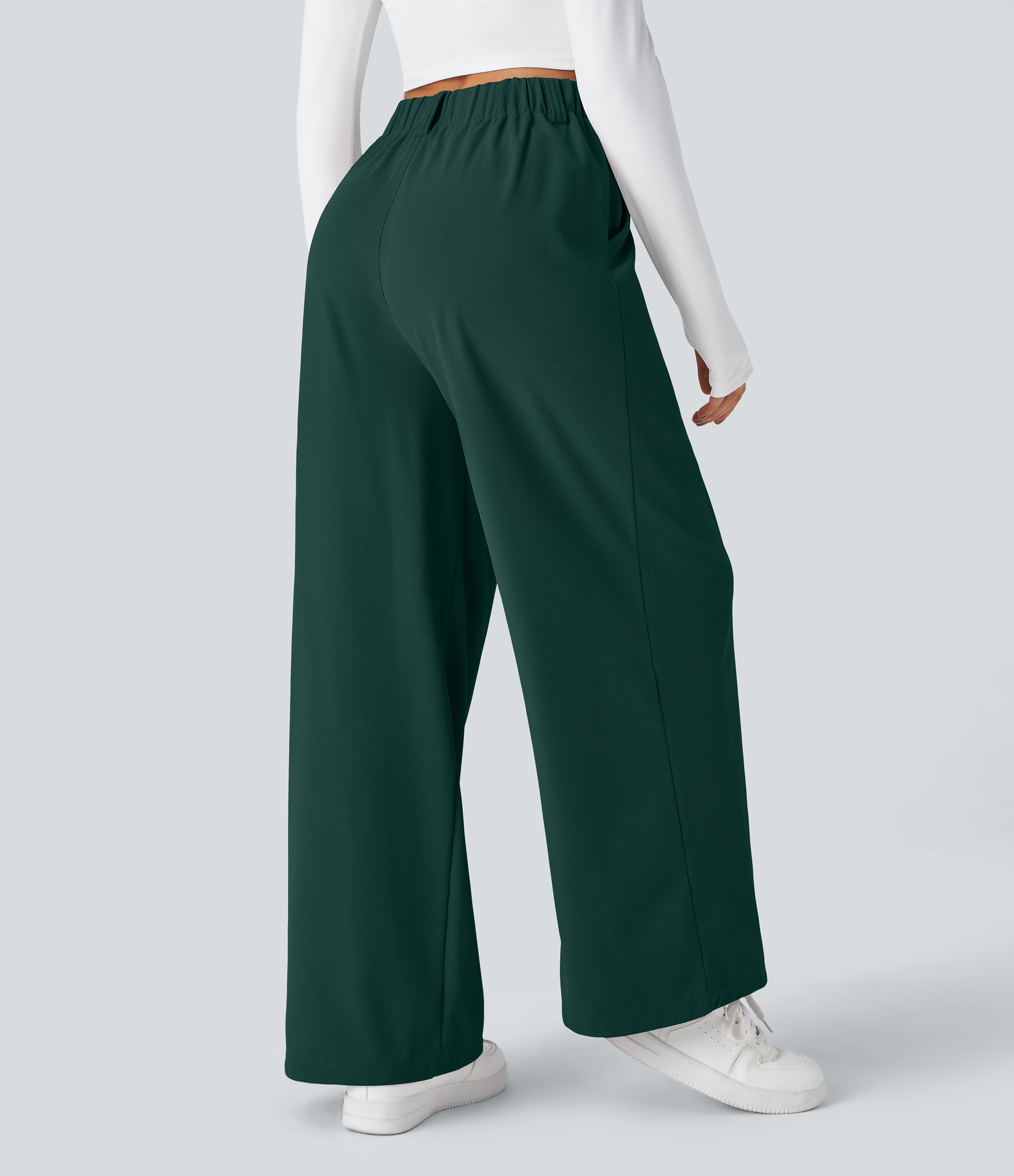 Forest Biome High-Waisted Pleated Wide-Leg Waffle Work Pants with Pockets - 2