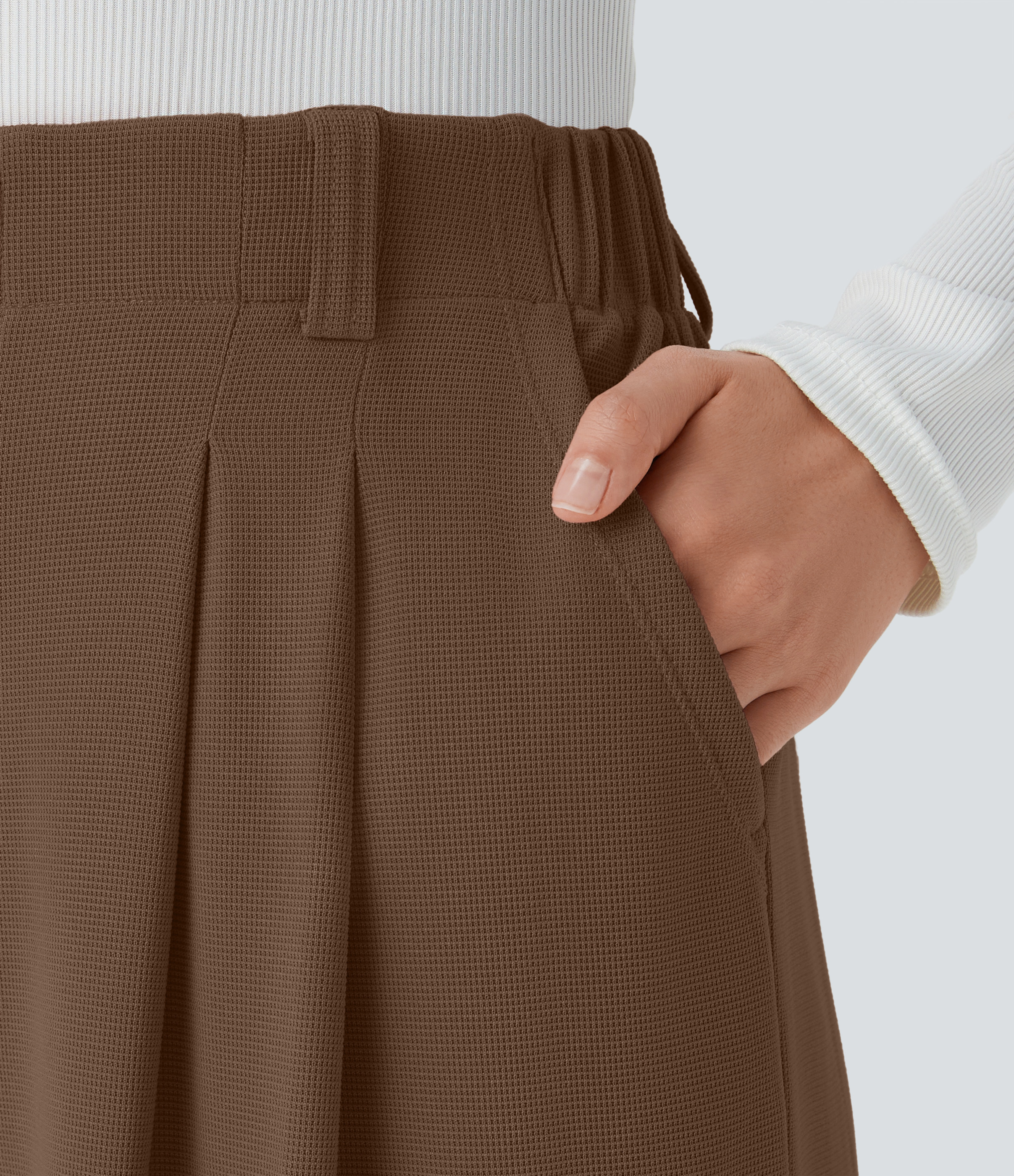 Partridge High-Waisted Pleated Wide-Leg Waffle Work Pants with Pockets - 4