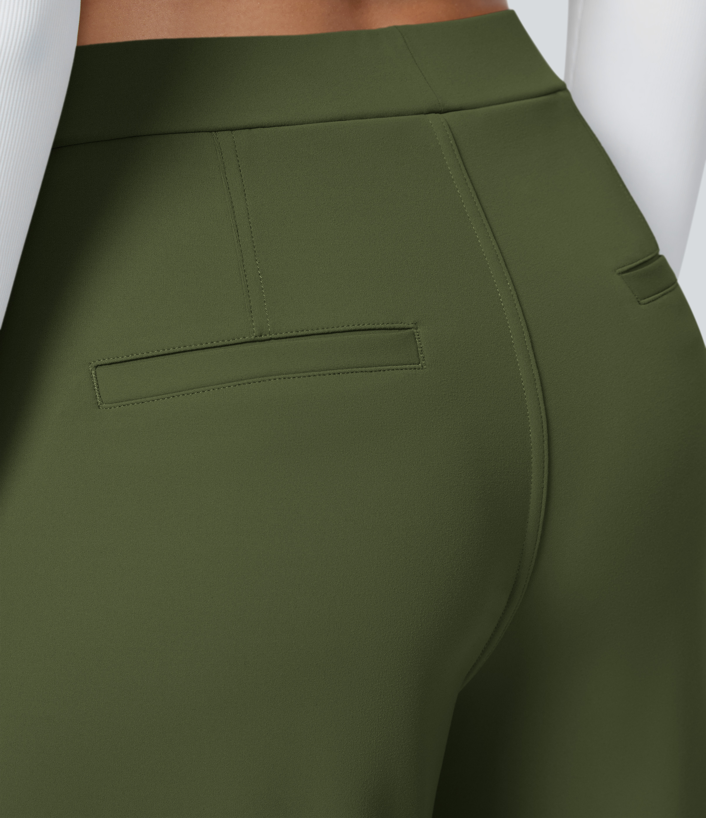Chive High Waisted Pleated Straight Leg Work Pants with Pockets - 5