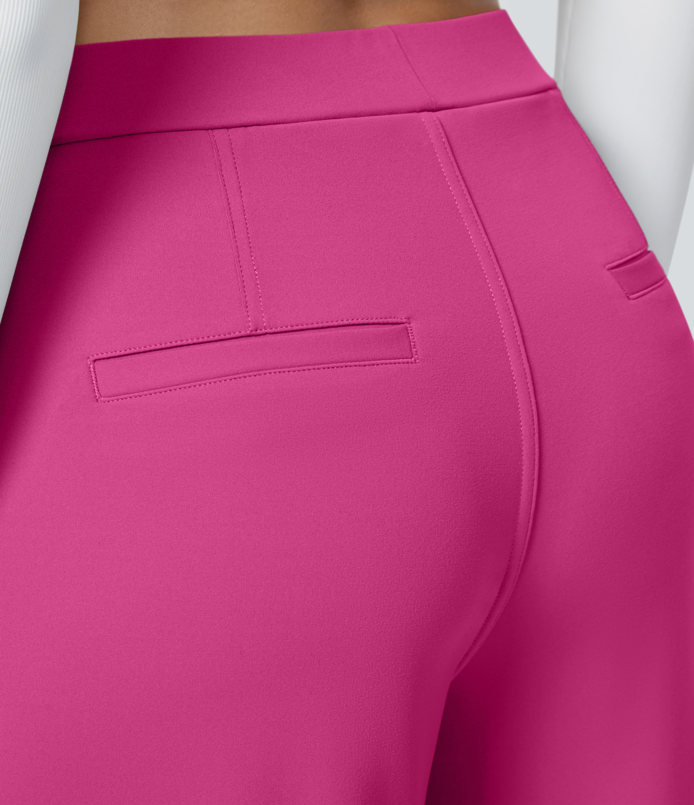 Raspberry Rose High Waisted Pleated Straight Leg Work Pants with Pockets - 5