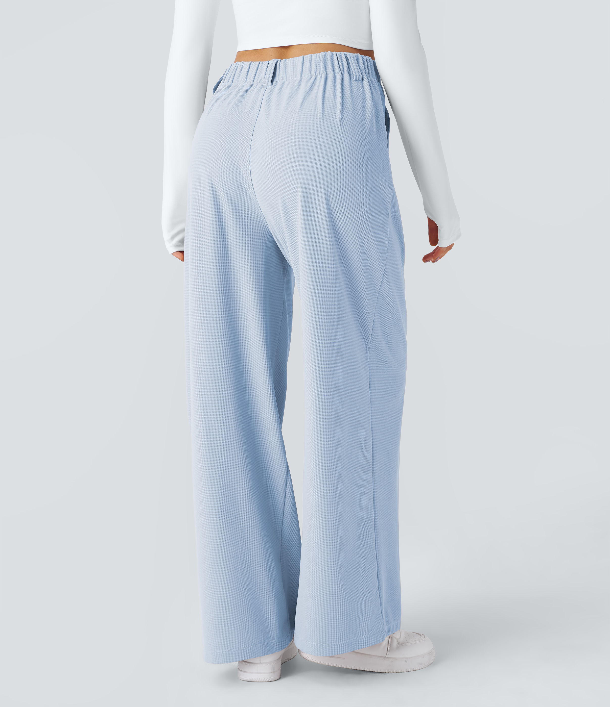 Omphalodes High-Waisted Pleated Wide-Leg Waffle Work Pants with Pockets - 2