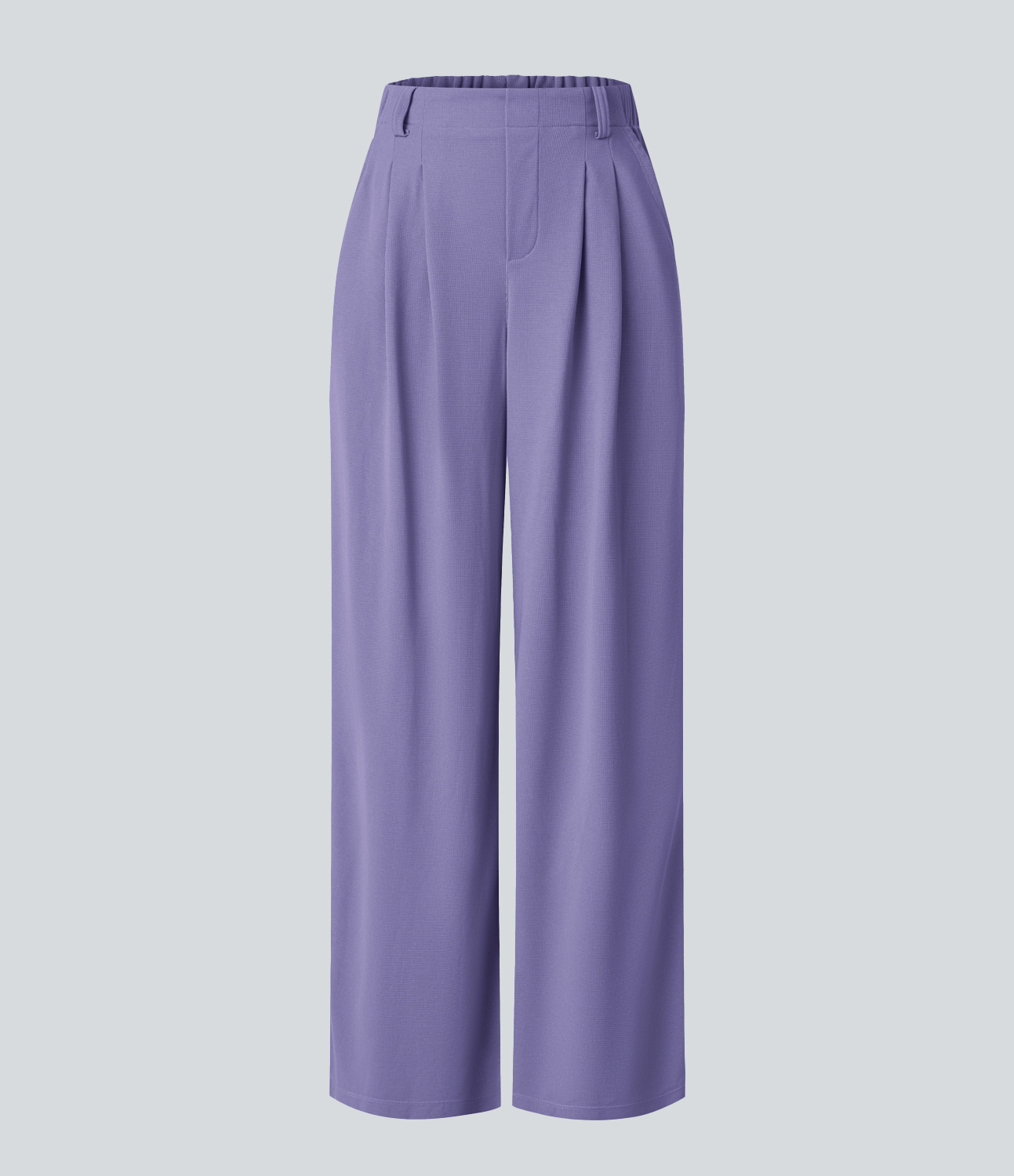 Mellow Purple High-Waisted Pleated Wide-Leg Waffle Work Pants with Pockets - 6