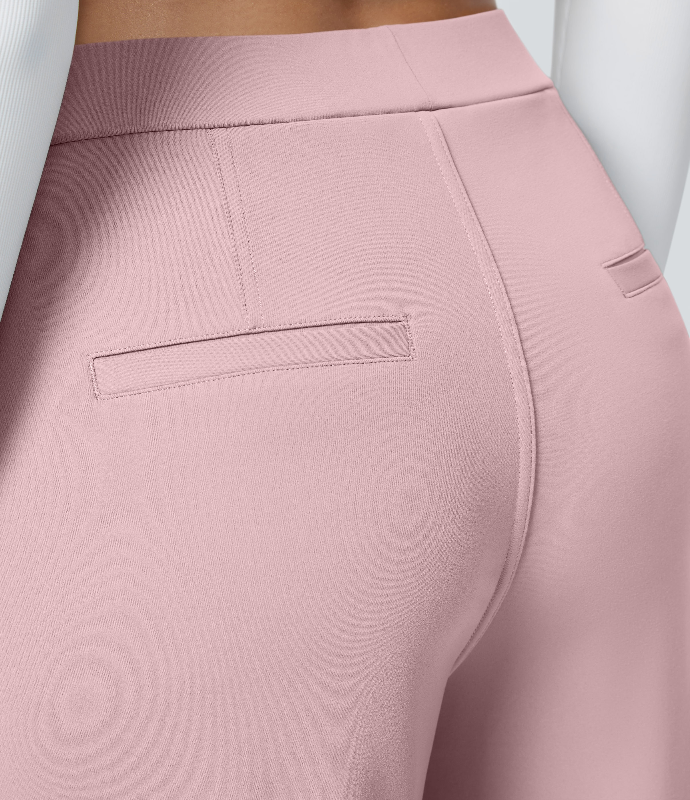 Primrose Pink High Waisted Pleated Straight Leg Work Pants with Pockets - 5