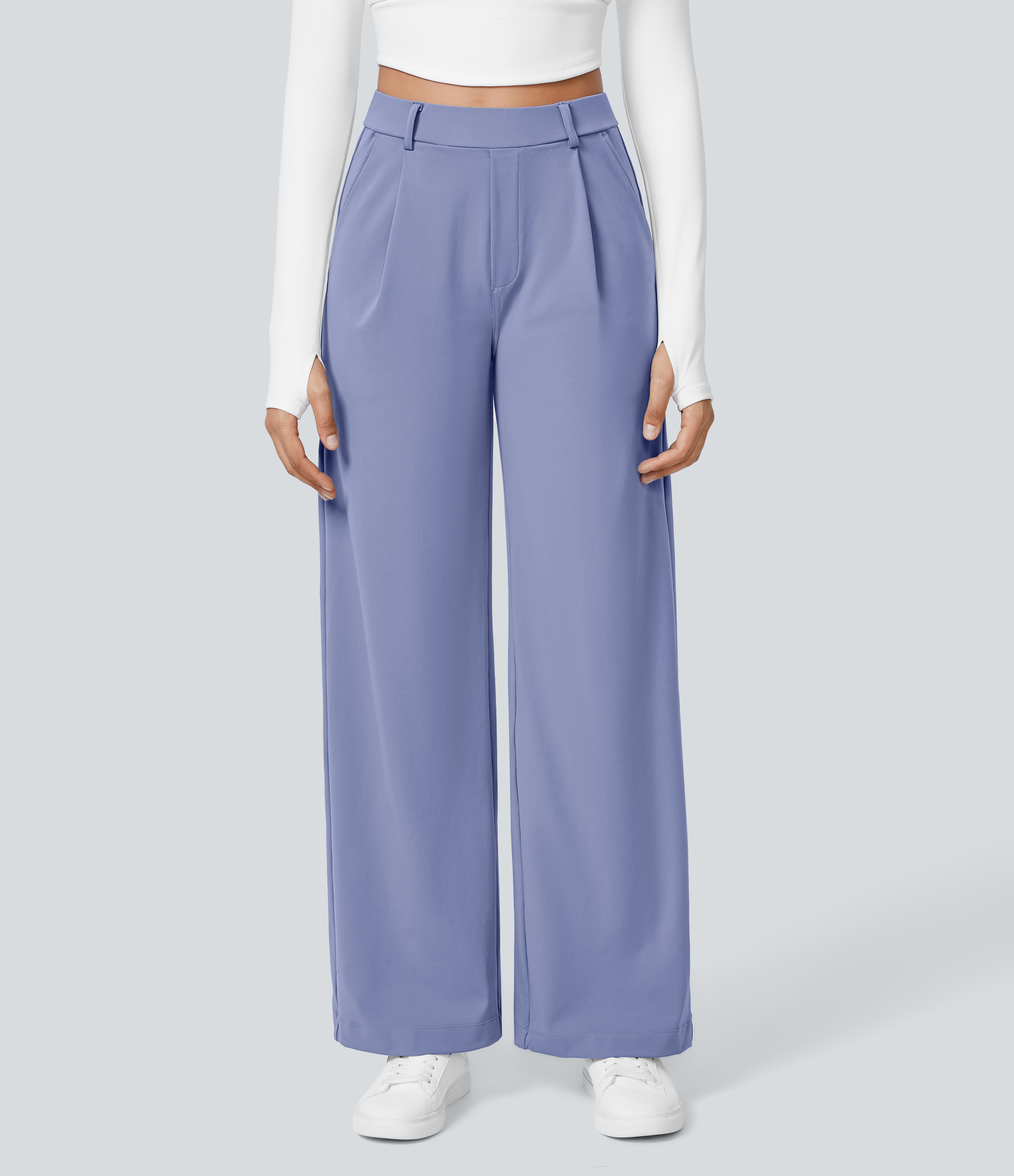 Jacaranda High Waisted Pleated Straight Leg Work Pants with Pockets - 2