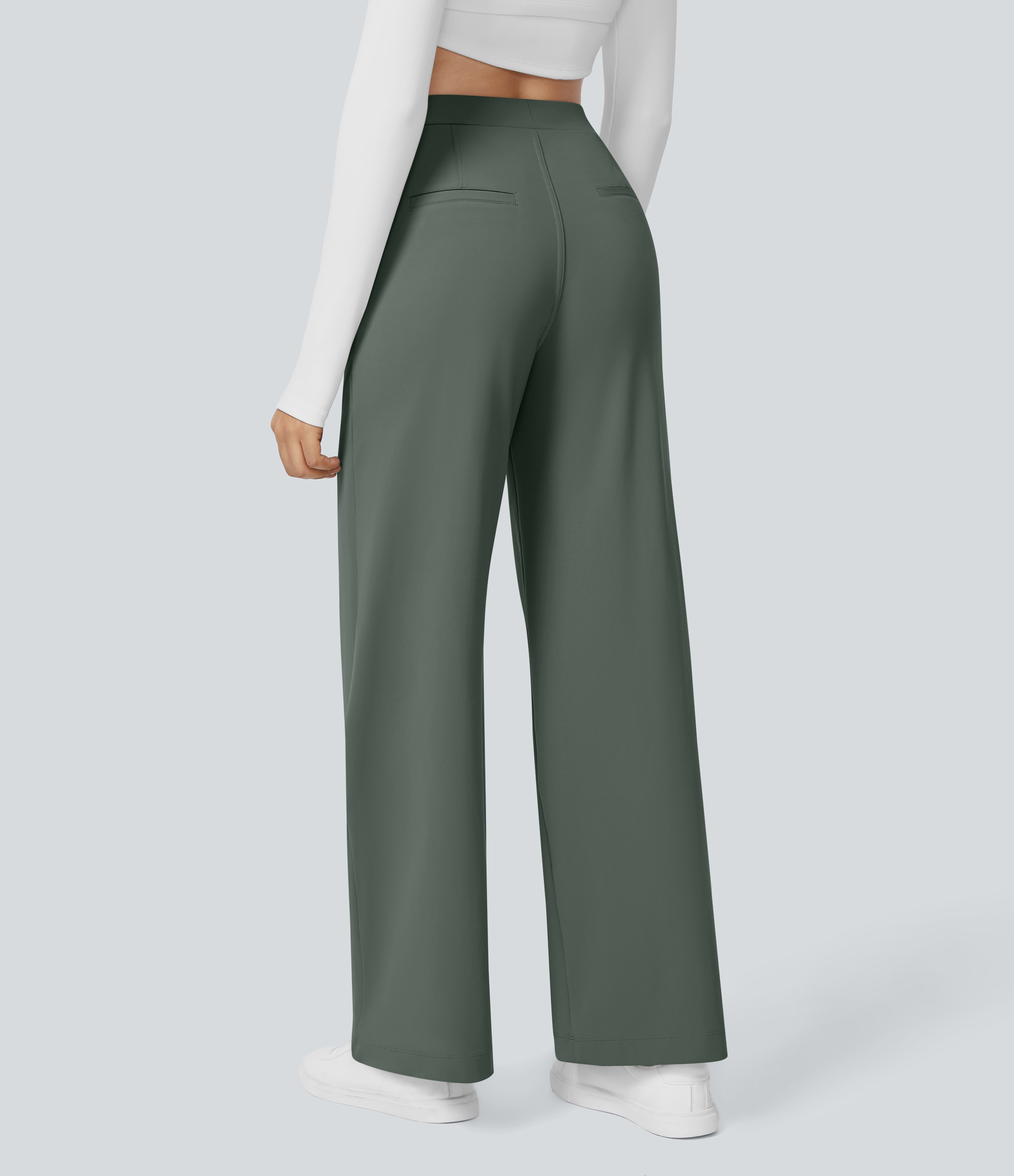 Deep Aquamarine High Waisted Pleated Straight Leg Work Pants with Pockets - 1