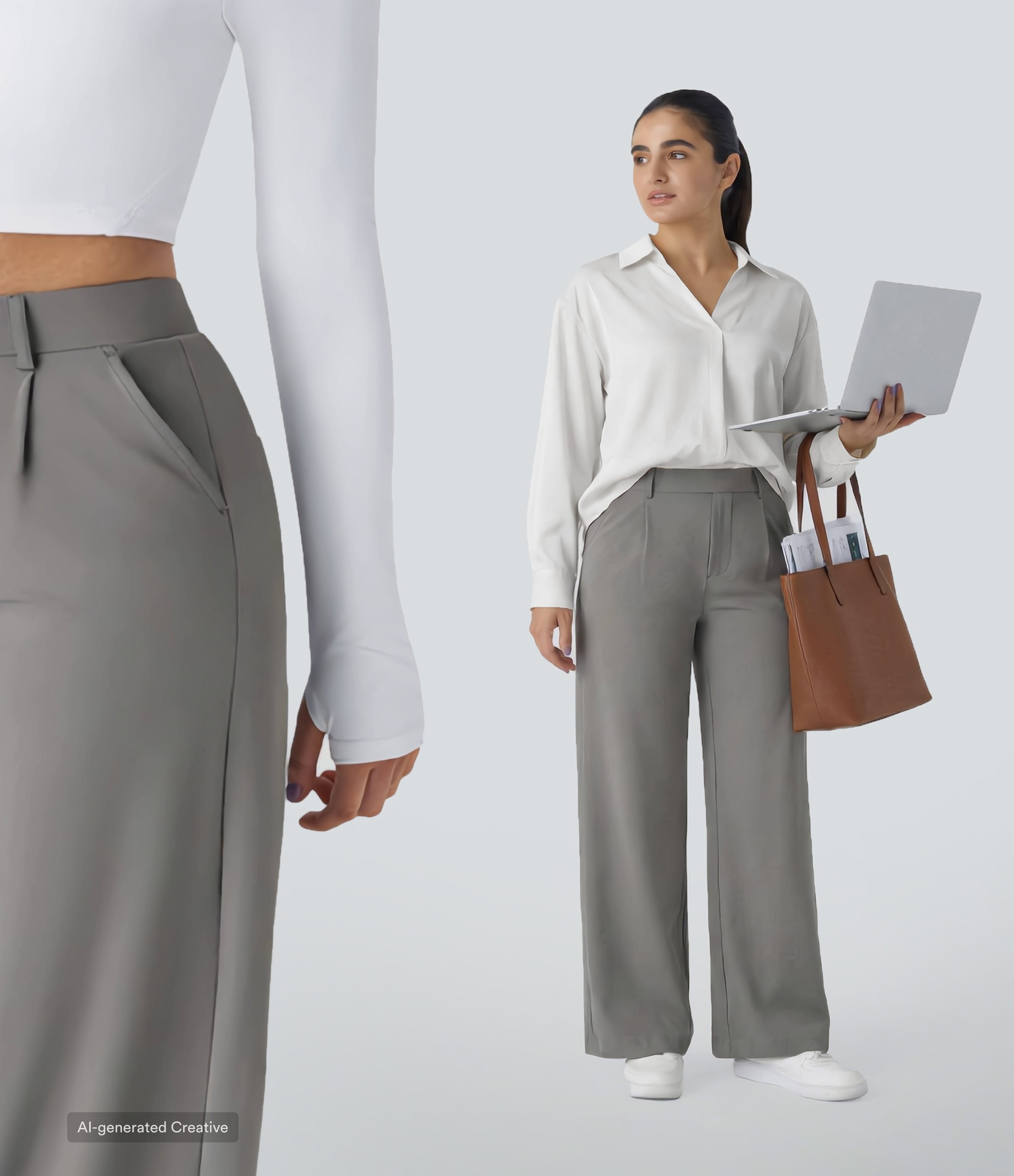 Silent Storm High Waisted Pleated Straight Leg Work Pants with Pockets - 2