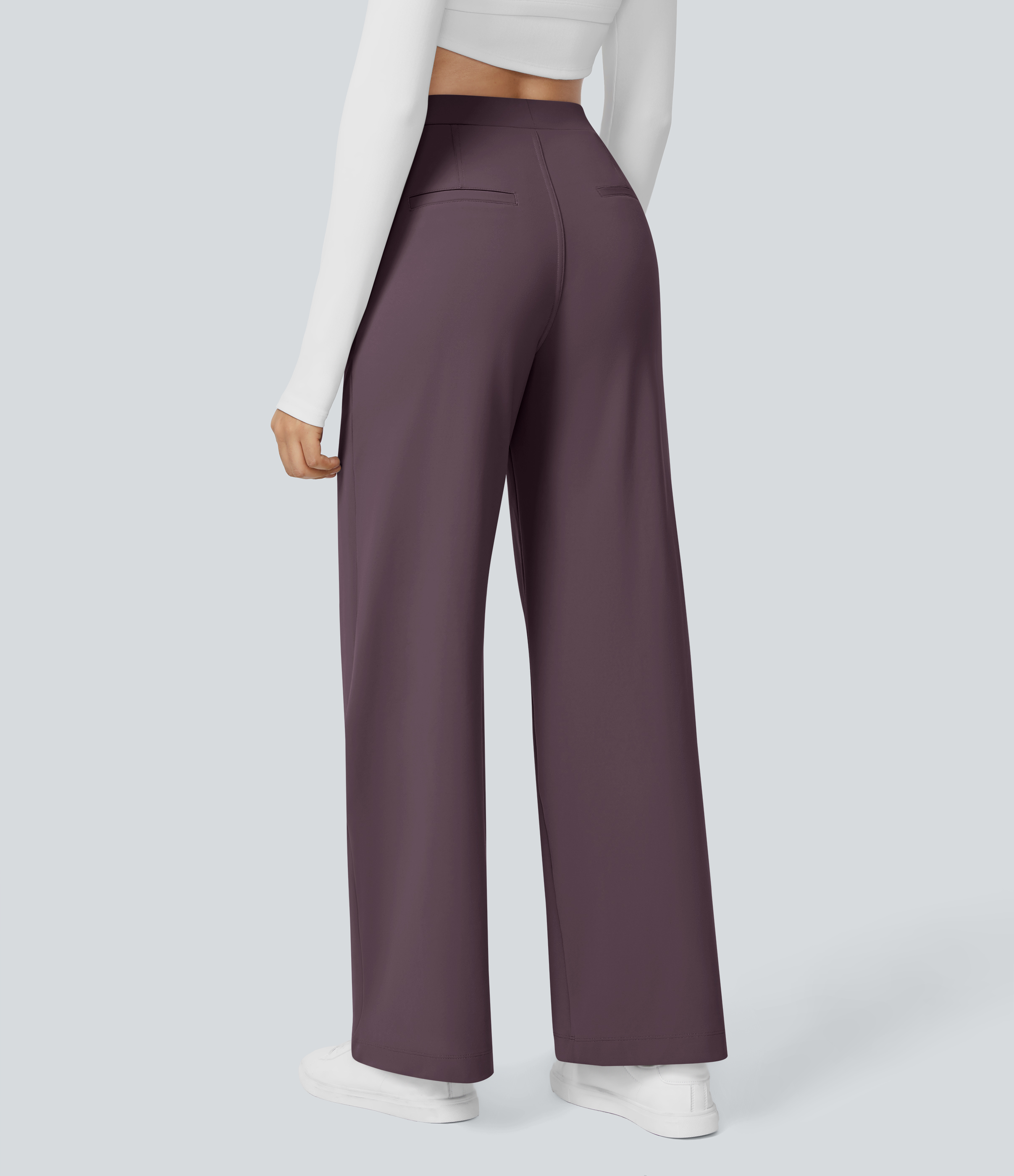 Dusky Evening purple High Waisted Pleated Straight Leg Work Pants with Pockets - 1