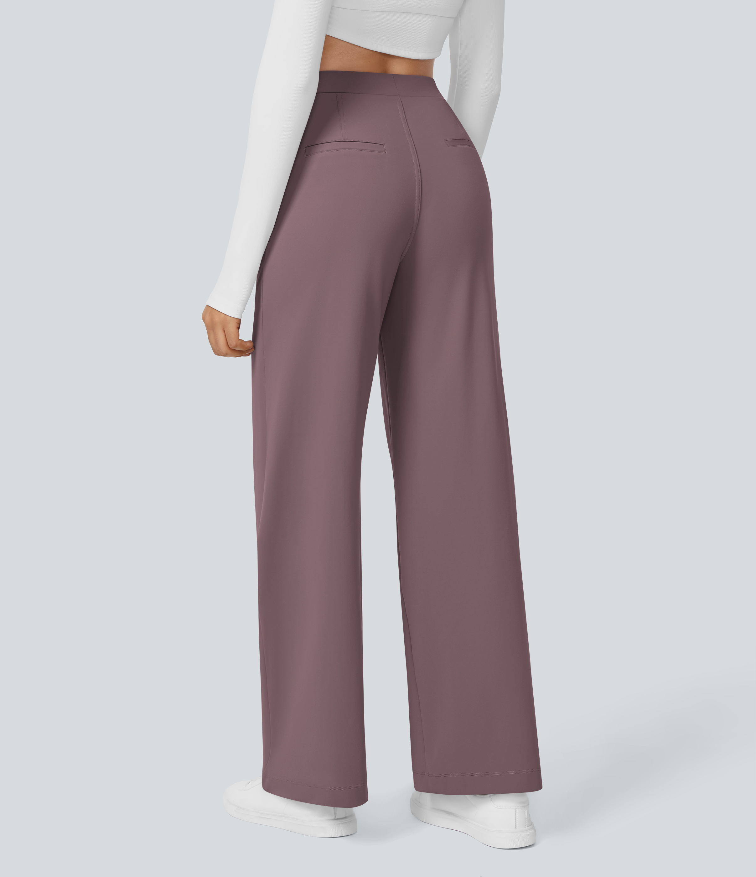 Purple Sandalwood High Waisted Pleated Straight Leg Work Pants with Pockets - 1