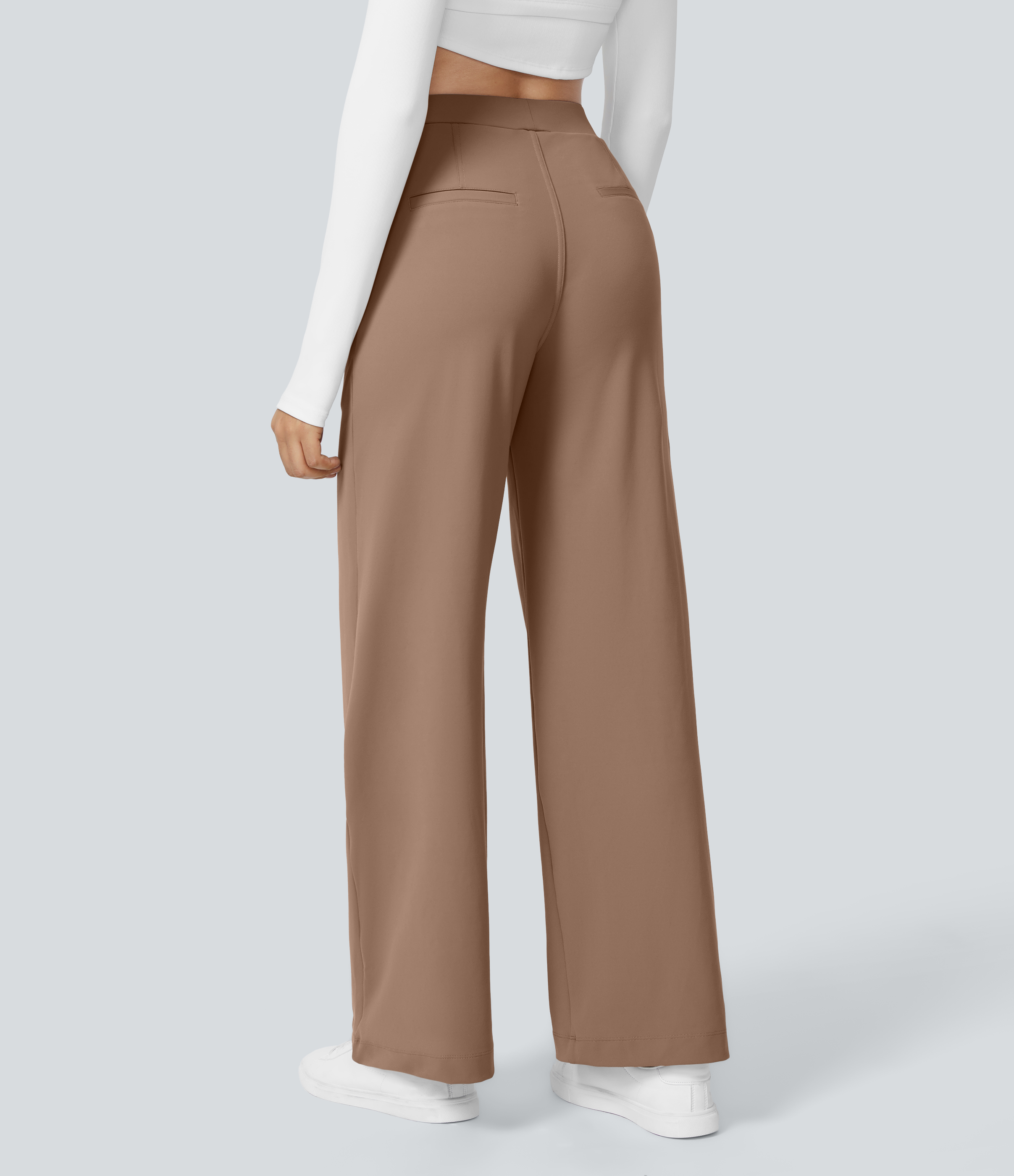 Burro High Waisted Pleated Straight Leg Work Pants with Pockets - 1