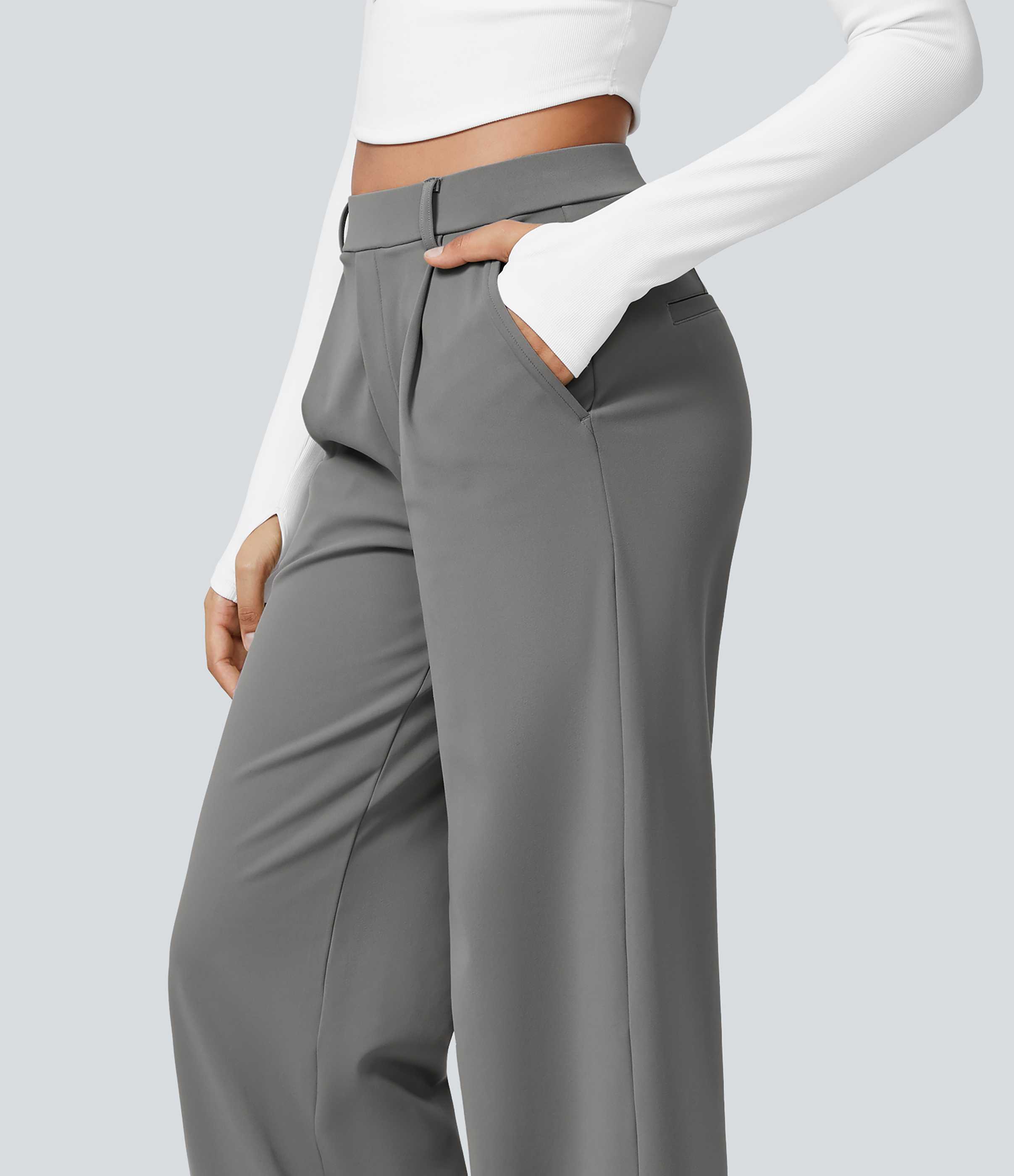 Silent Storm High Waisted Pleated Straight Leg Work Pants with Pockets - 3