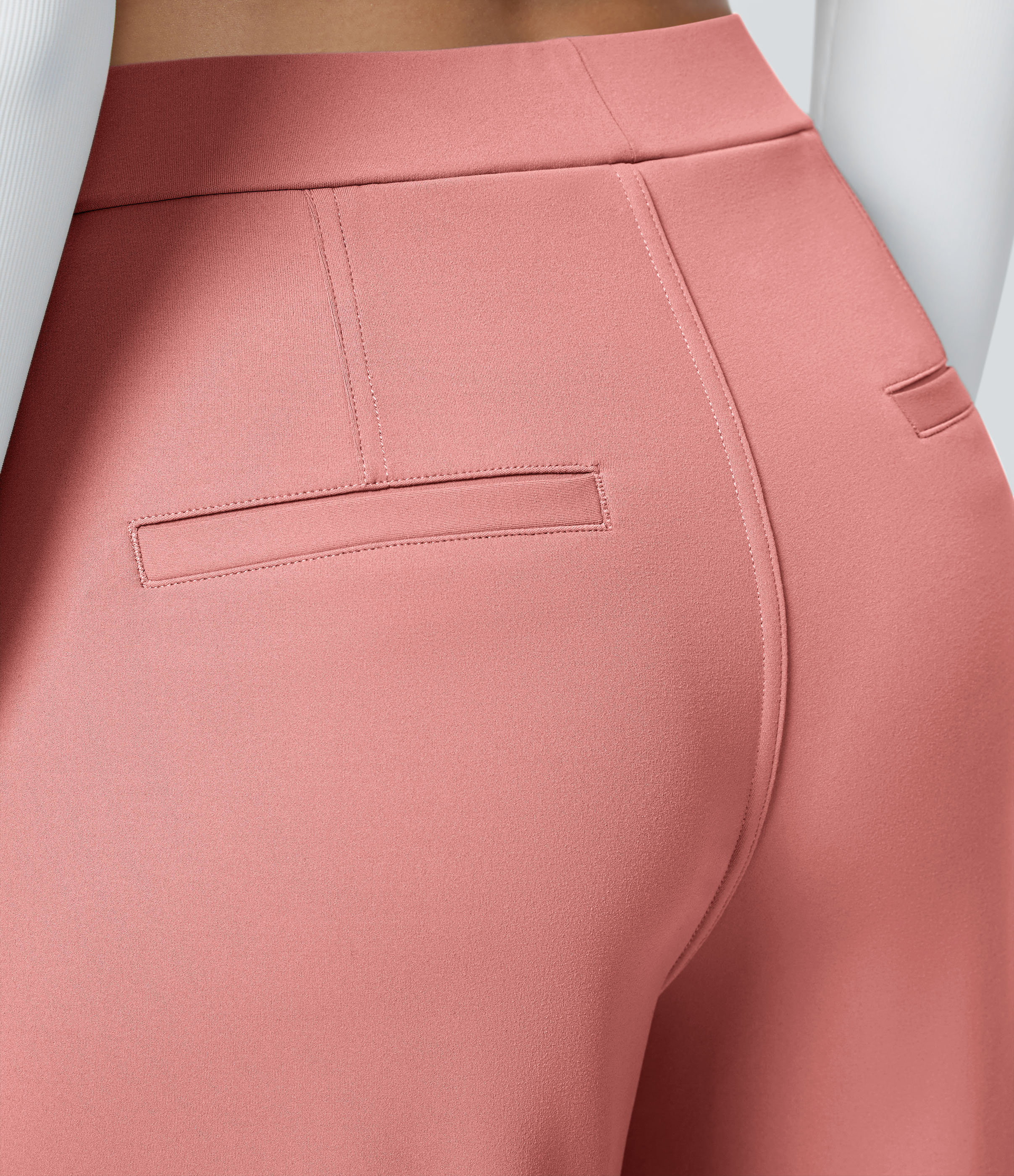 Candy Pink High Waisted Pleated Straight Leg Work Pants with Pockets - 5