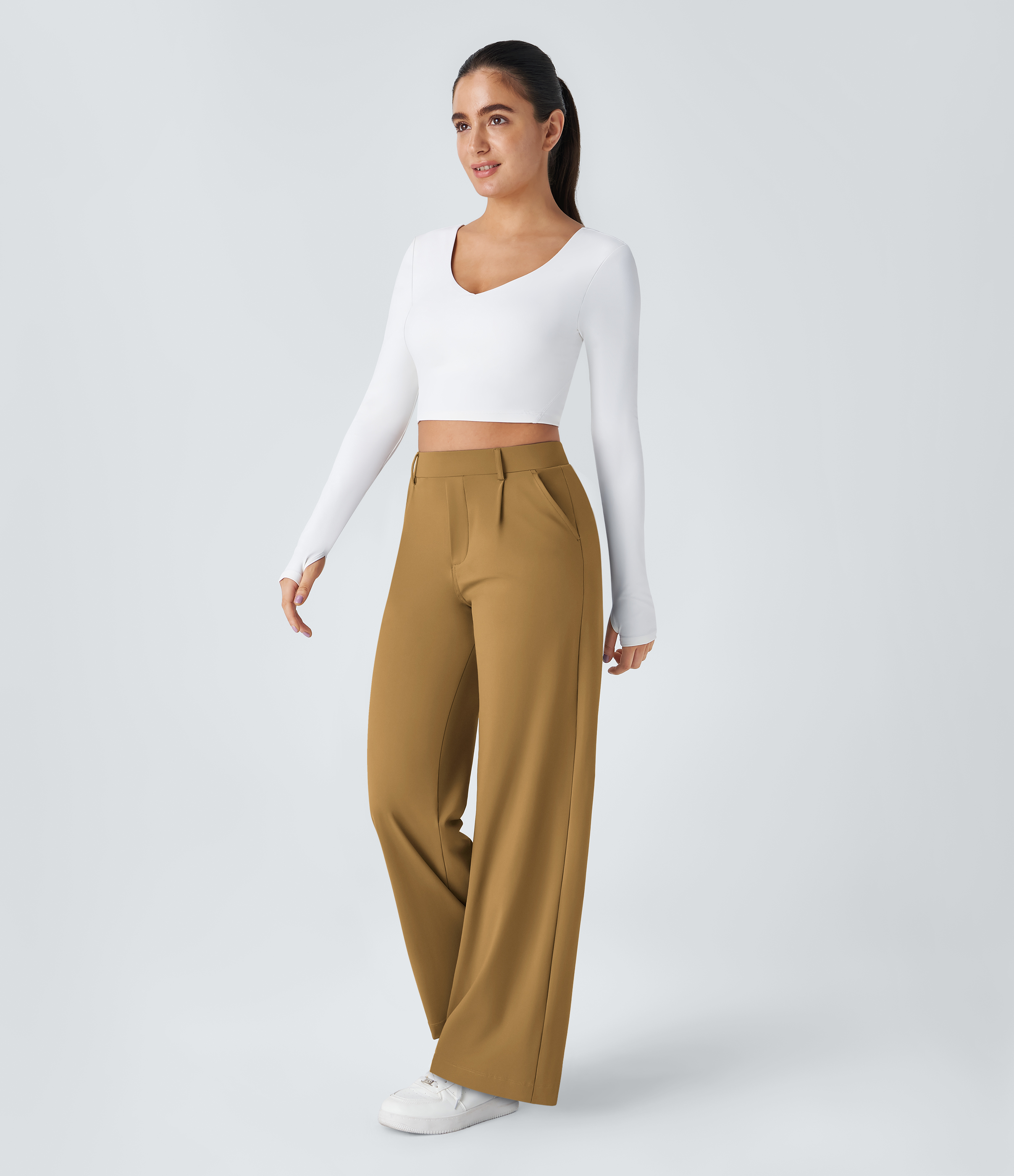 Wood Thrush High Waisted Pleated Straight Leg Work Pants with Pockets - 6