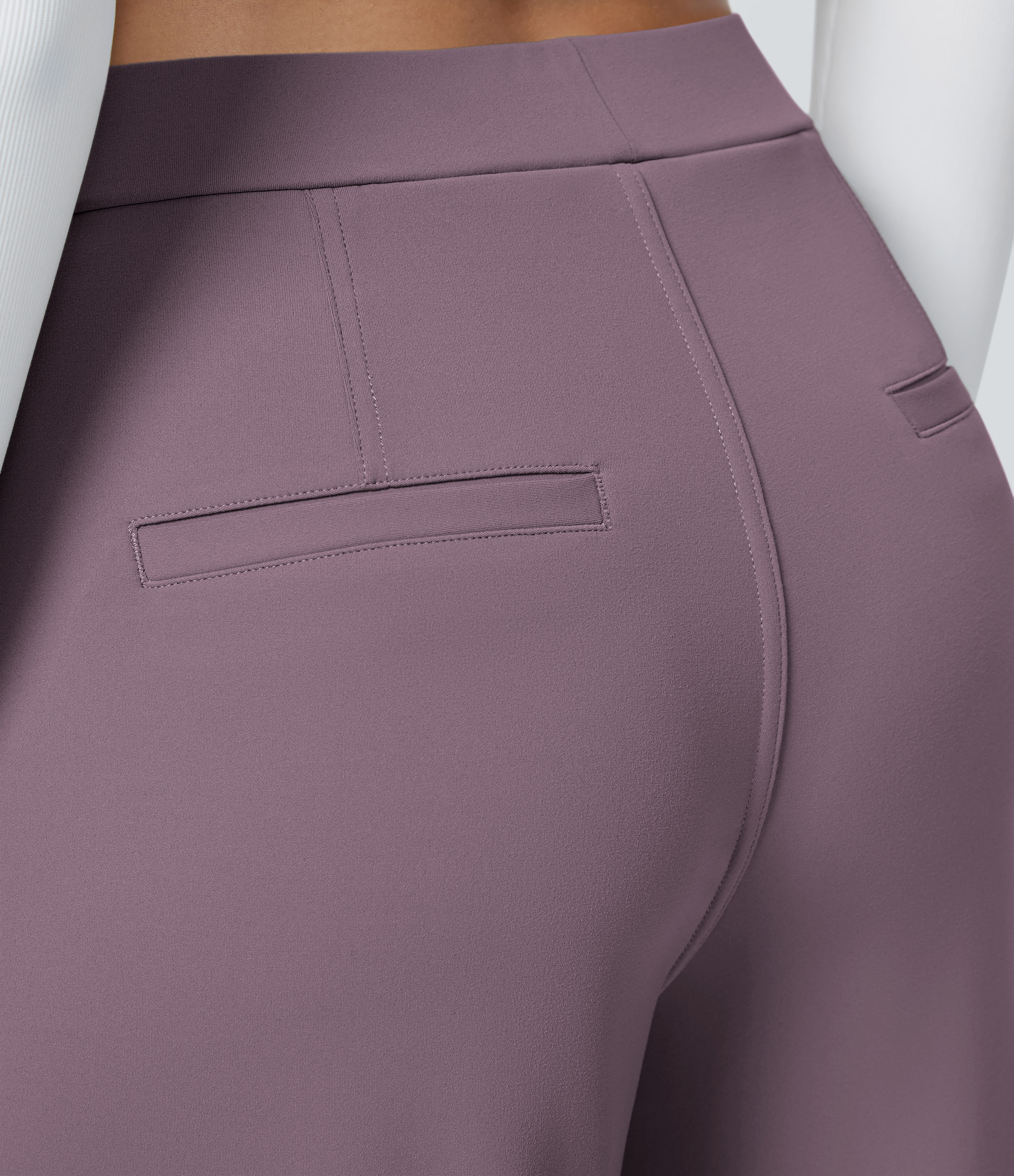 Nebula Purple High Waisted Pleated Straight Leg Work Pants with Pockets - 5