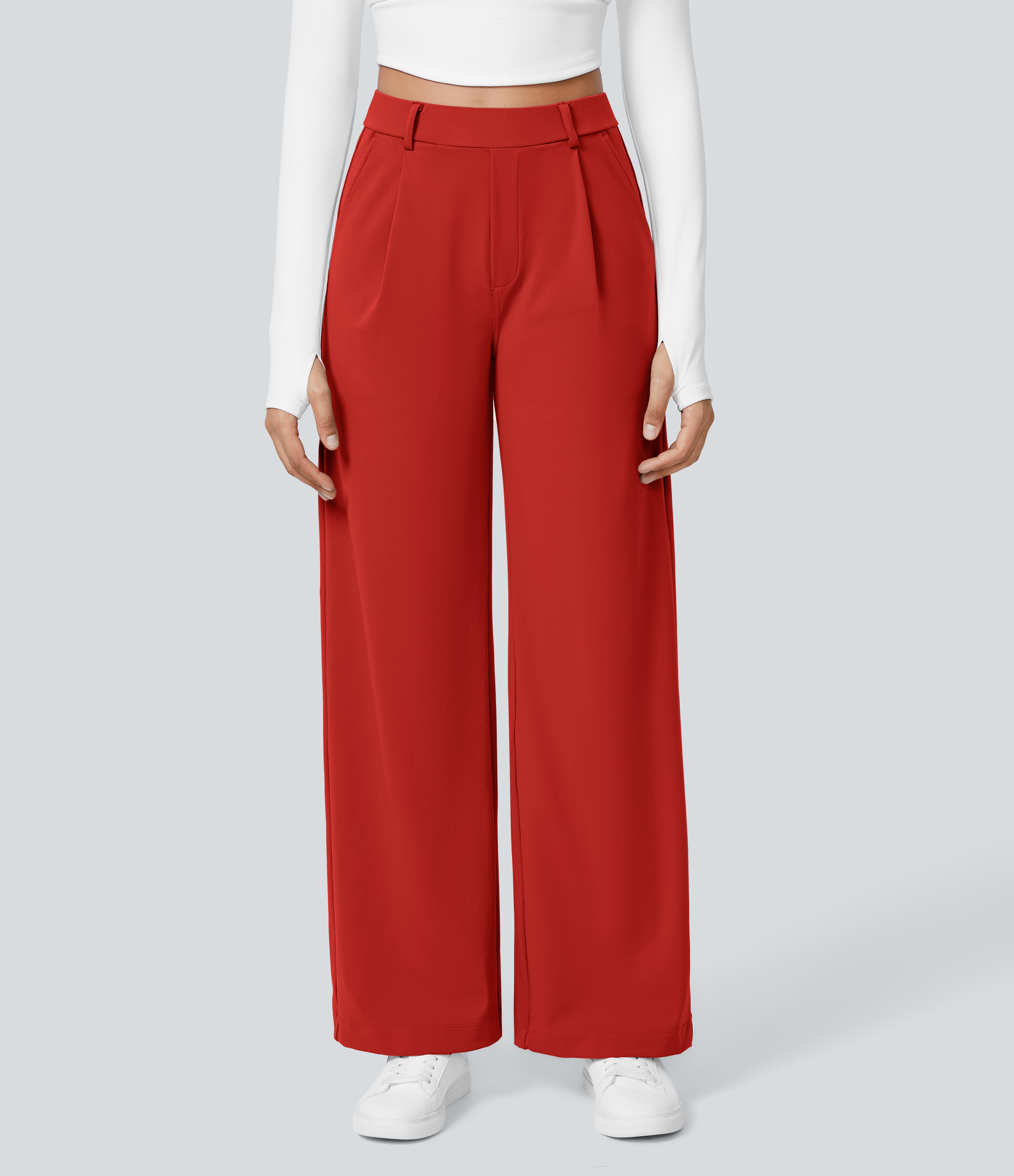 Valiant Poppy High Waisted Pleated Straight Leg Work Pants with Pockets - 2