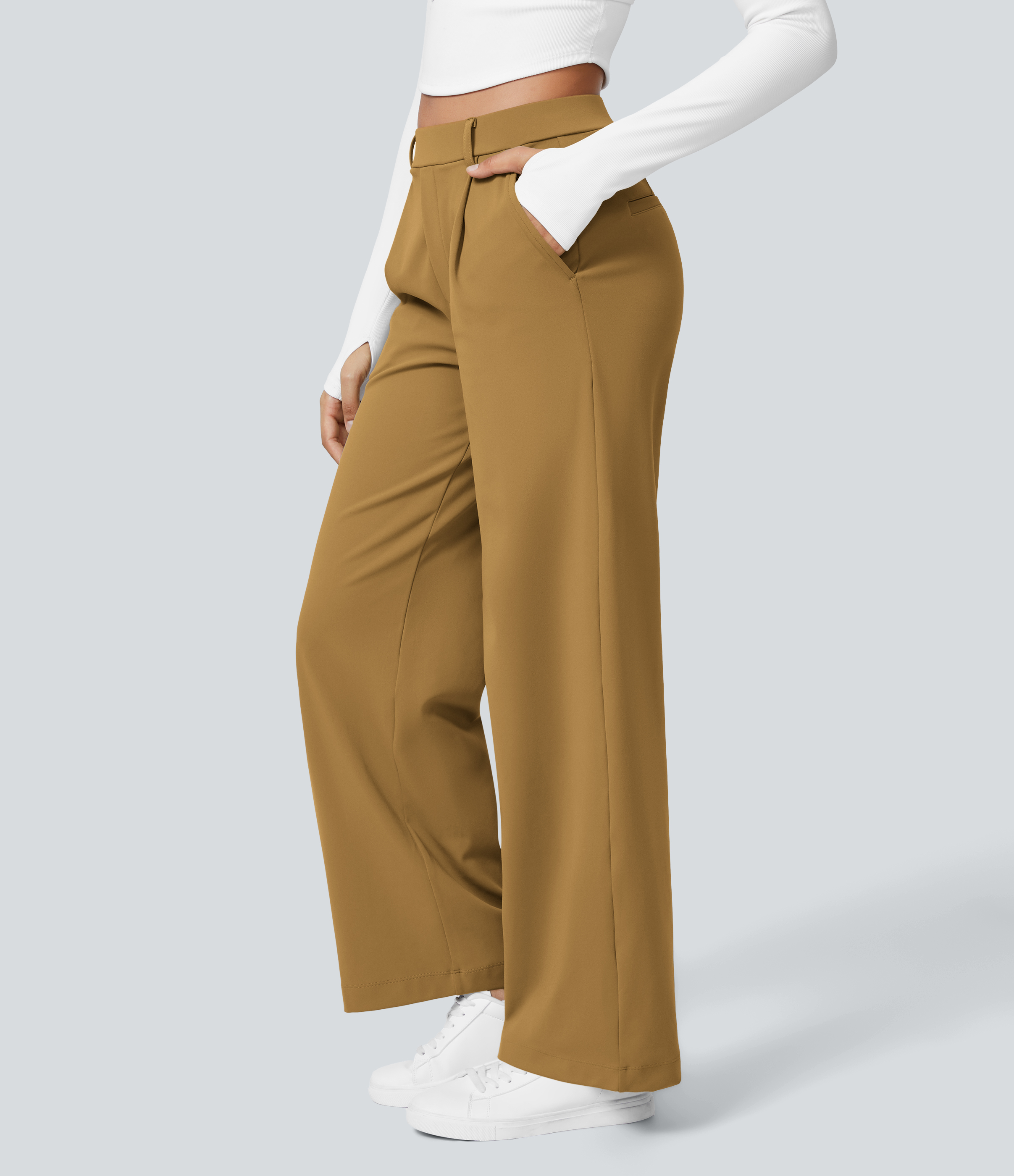 Wood Thrush High Waisted Pleated Straight Leg Work Pants with Pockets - 3