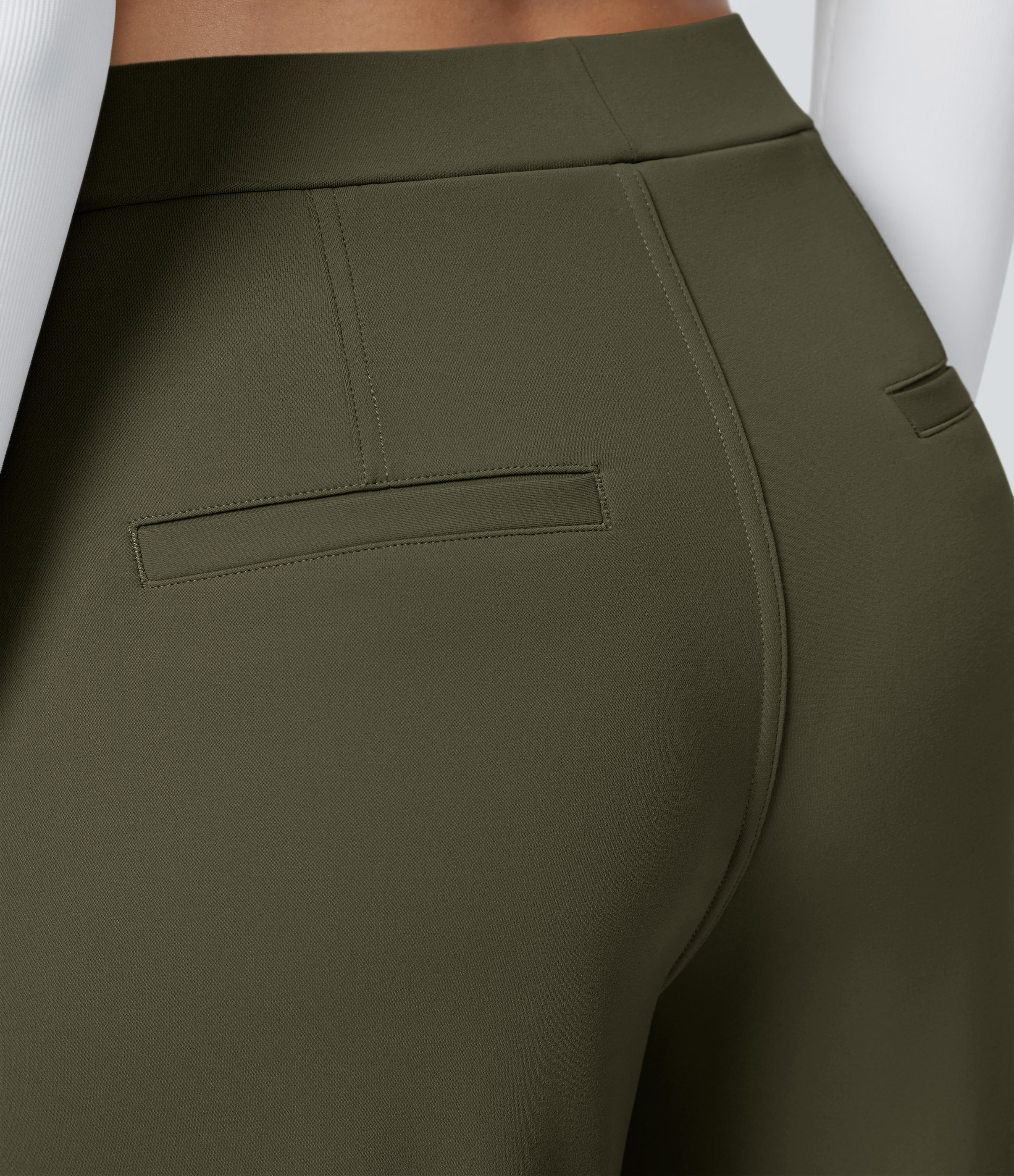 Forest Night High Waisted Pleated Straight Leg Work Pants with Pockets - 5