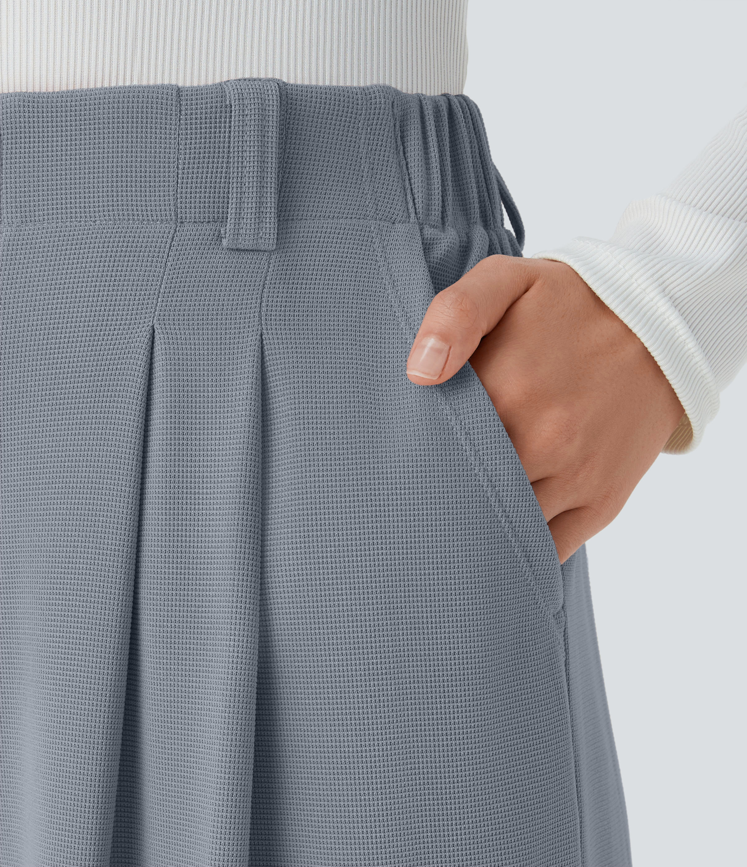 Weathervane High-Waisted Pleated Wide-Leg Waffle Work Pants with Pockets - 4