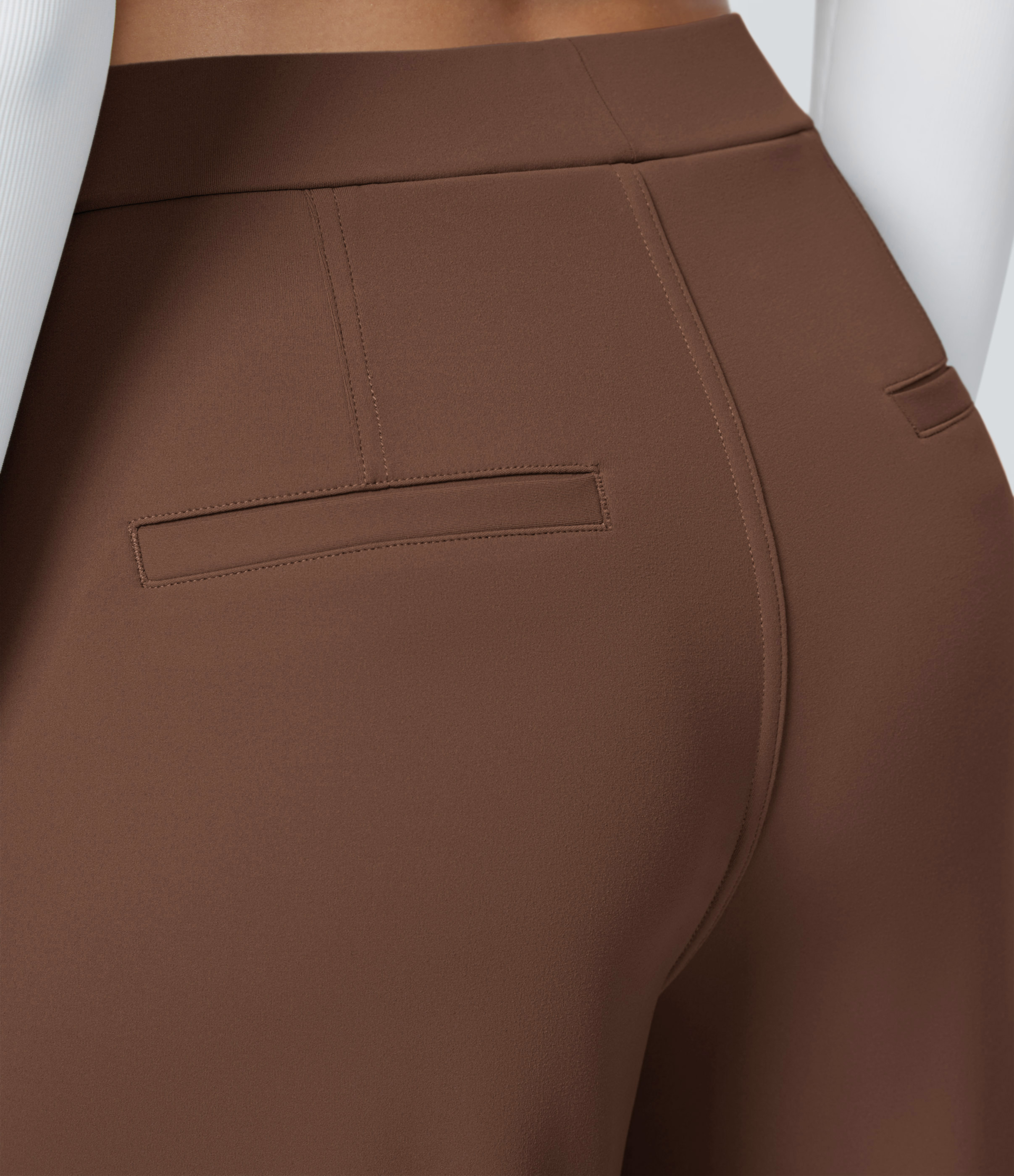 Autumn Chestnut High Waisted Pleated Straight Leg Work Pants with Pockets - 5